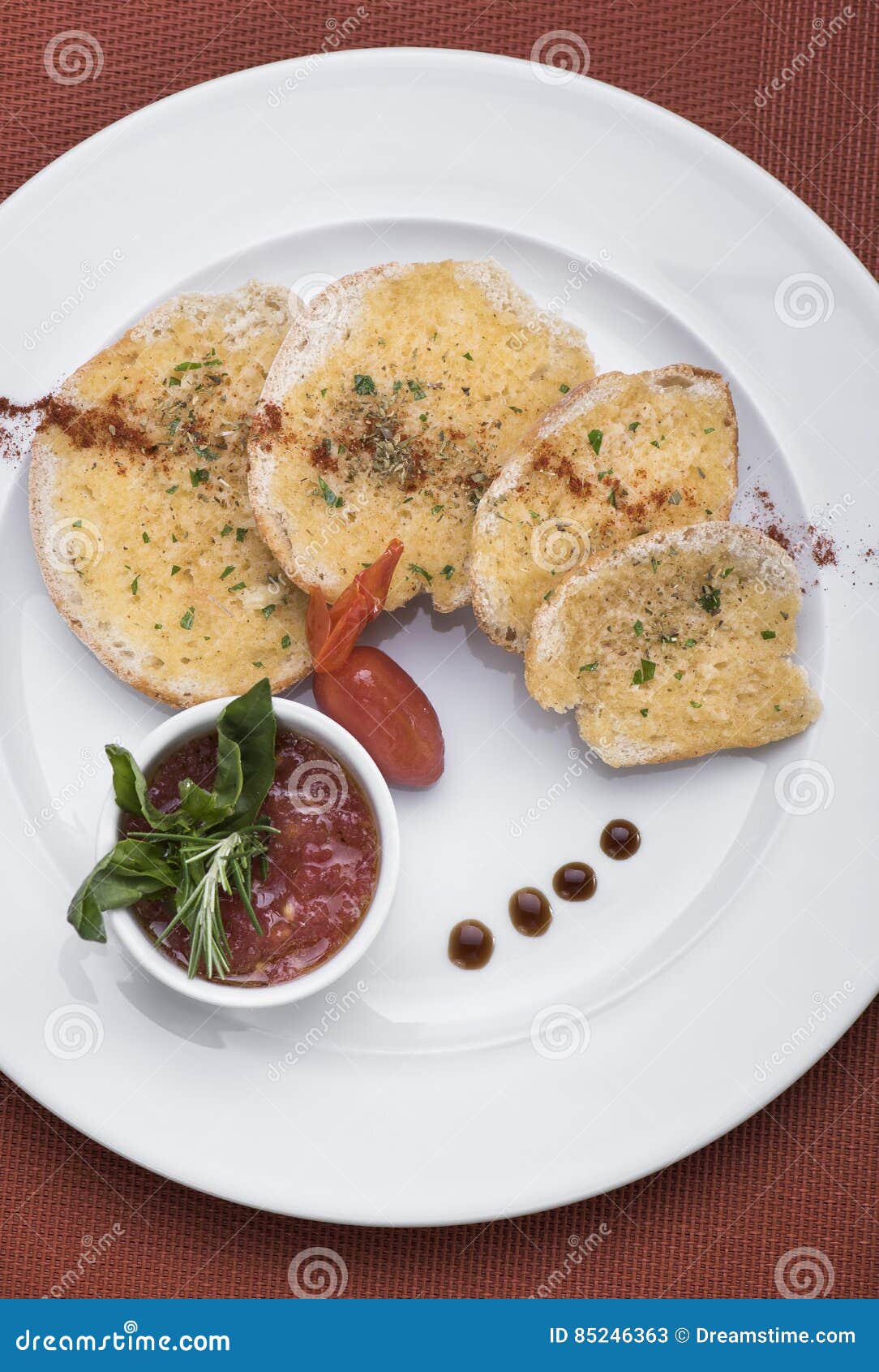 Garlic Bread Served in a Restaurant 6top View Stock Image Image of