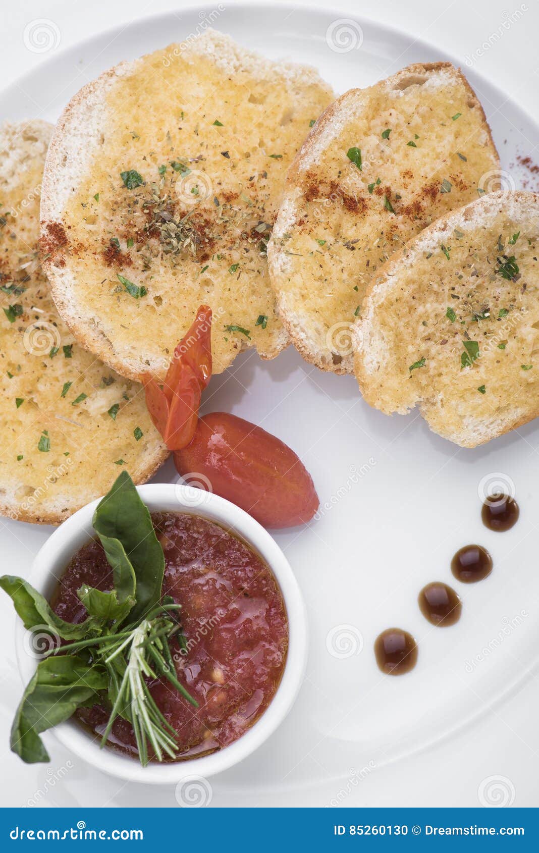 Garlic Bread Served in a Restaurant 8top View Stock Photo Image of