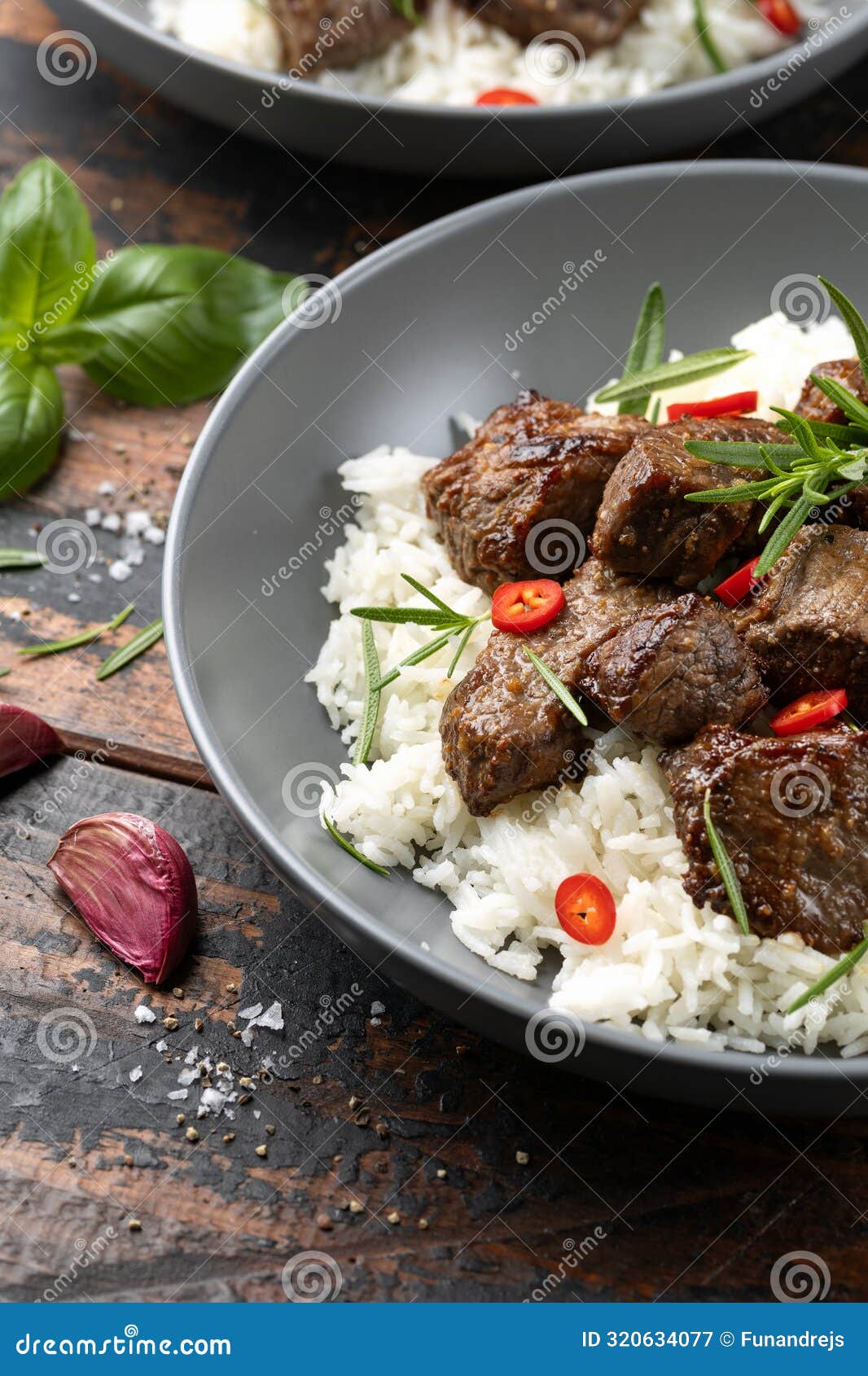Garlic Butter Beef Steak Bites with Rice Stock Image Image of dinner