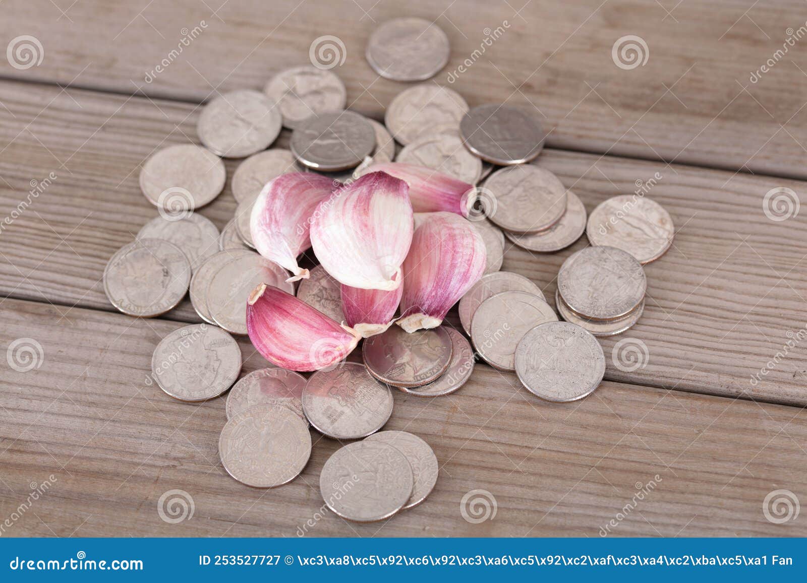 Garlic Cloves on a Pile of Dollar Coins Stock Image Image of life