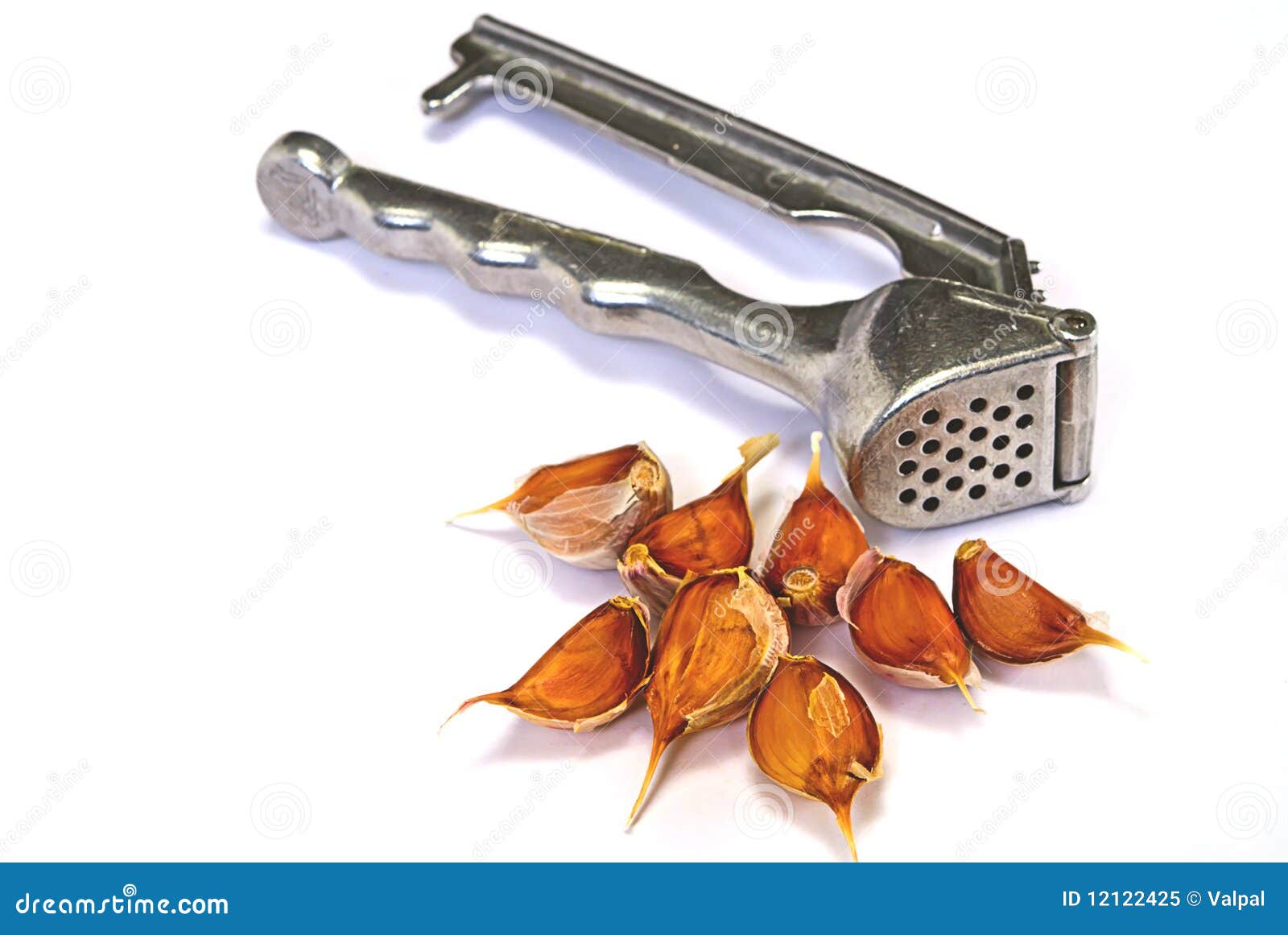 Garlic Cloves and Press on White Isolated Stock Image Image of white