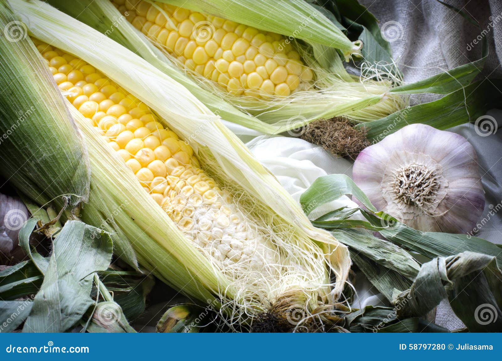 Garlic and corn stock photo. Image of harvest, children 58797280