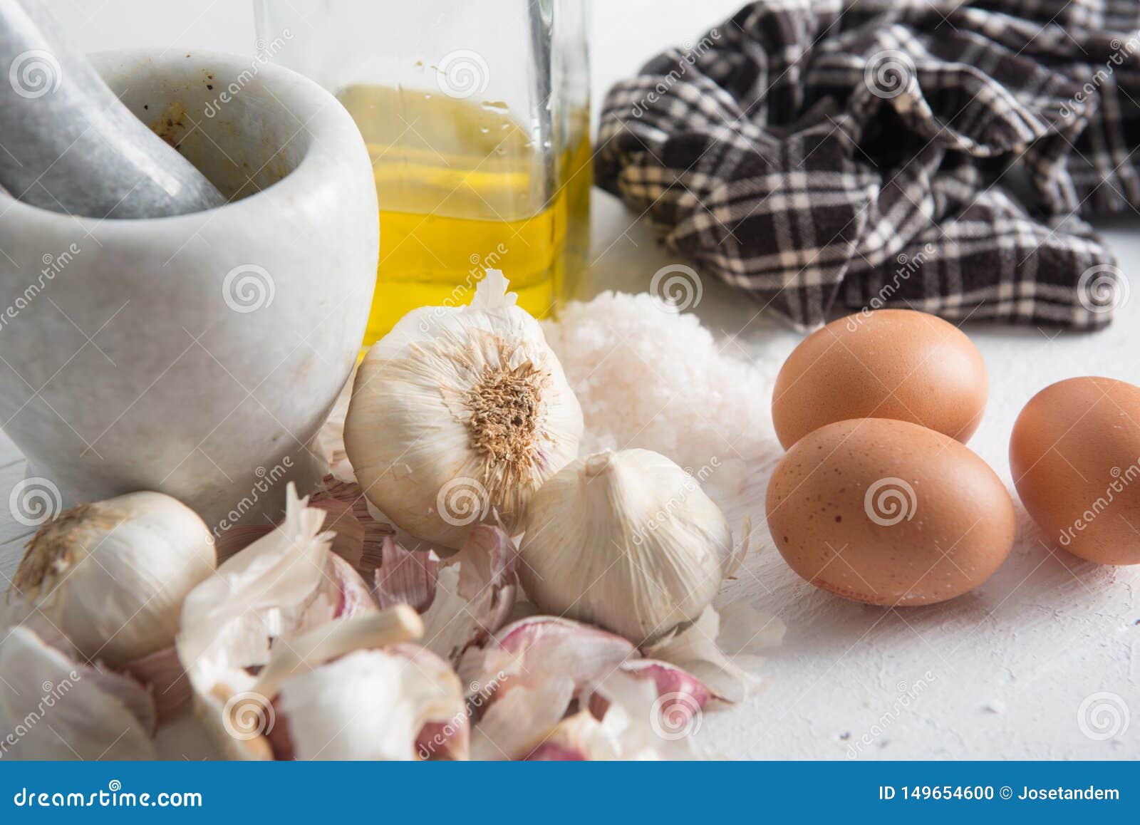 Garlic, Eggs and Oil for Mayonnaise Stock Photo Image of eggs, black