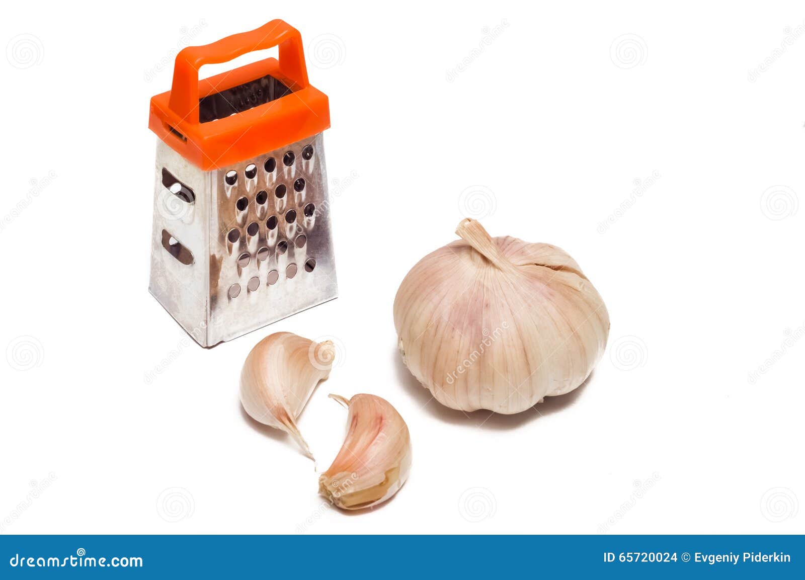 Garlic and Grater Isolated on White. Stock Photo Image of equipment, shiny 65720024