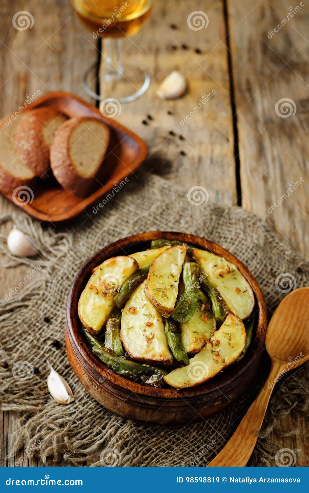 Garlic Herb Roasted Potatoes and Green Beans Stock Image Image of