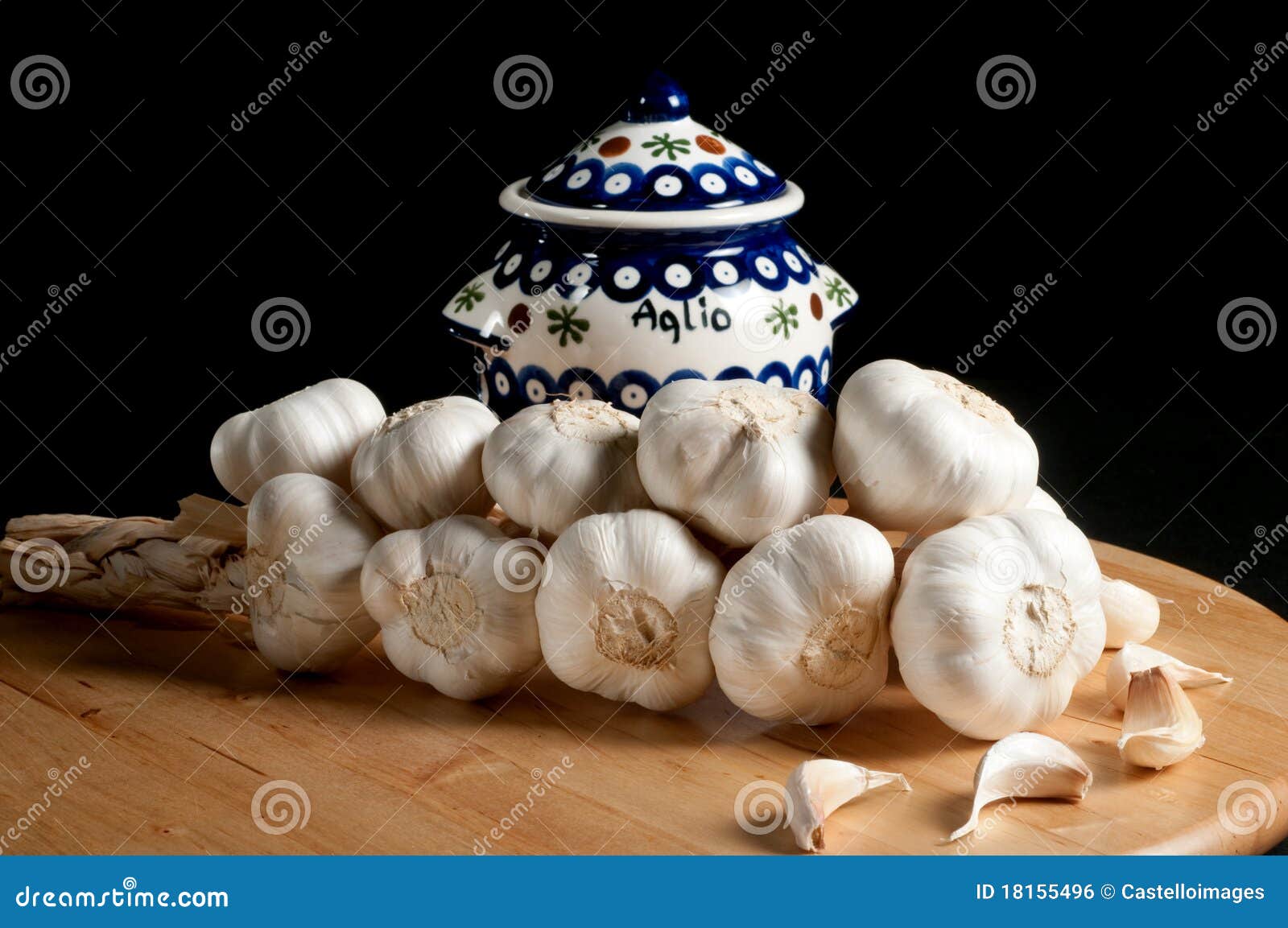 Garlic Jar with Braid of Whole Garlic Stock Photo Image of food