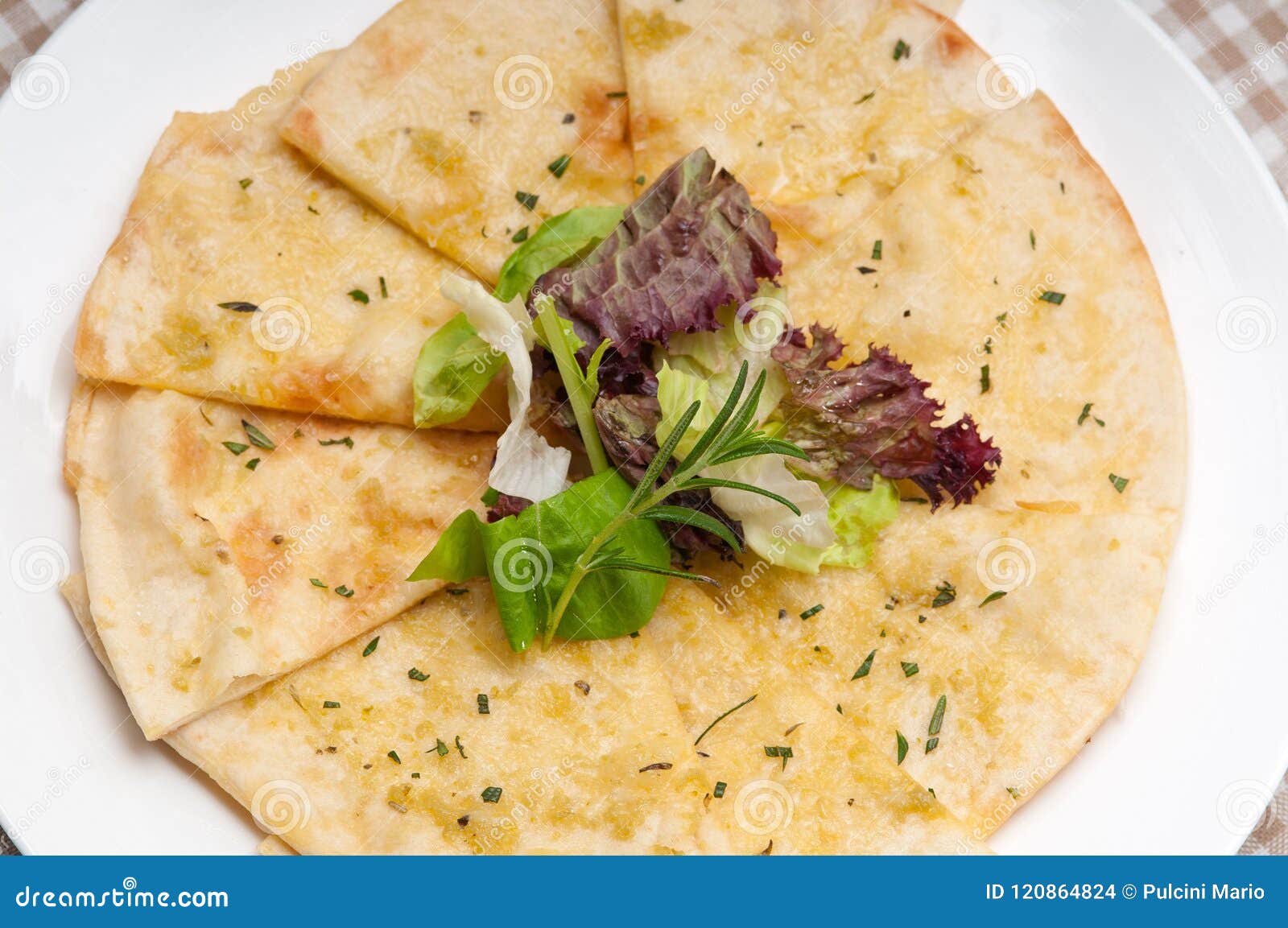 3936909 Garlic Pita Bread Pizza with Salad on Top Stock Photo Image
