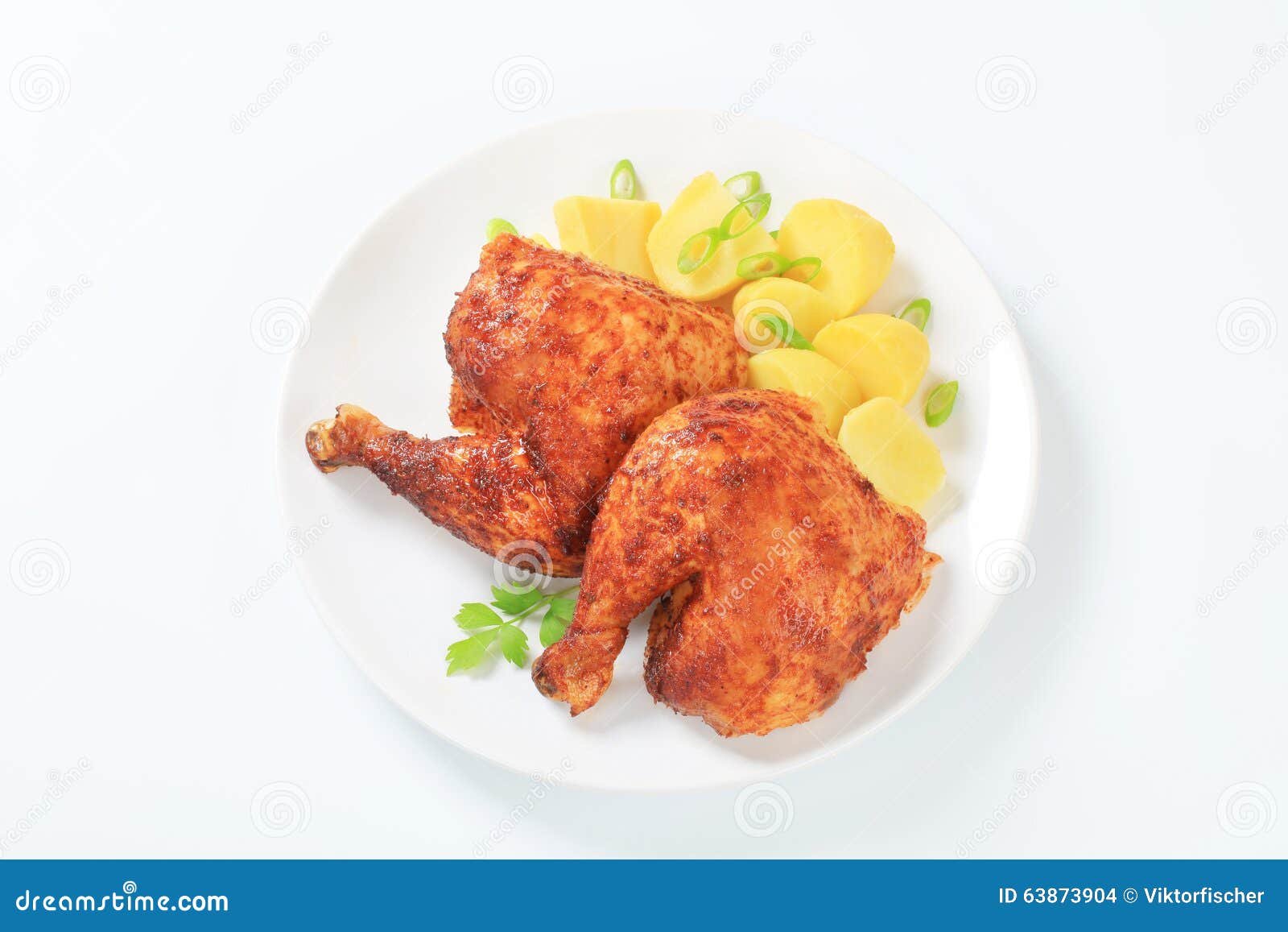 Garlic Roasted Chicken Quarters with Potatoes Stock Photo Image of