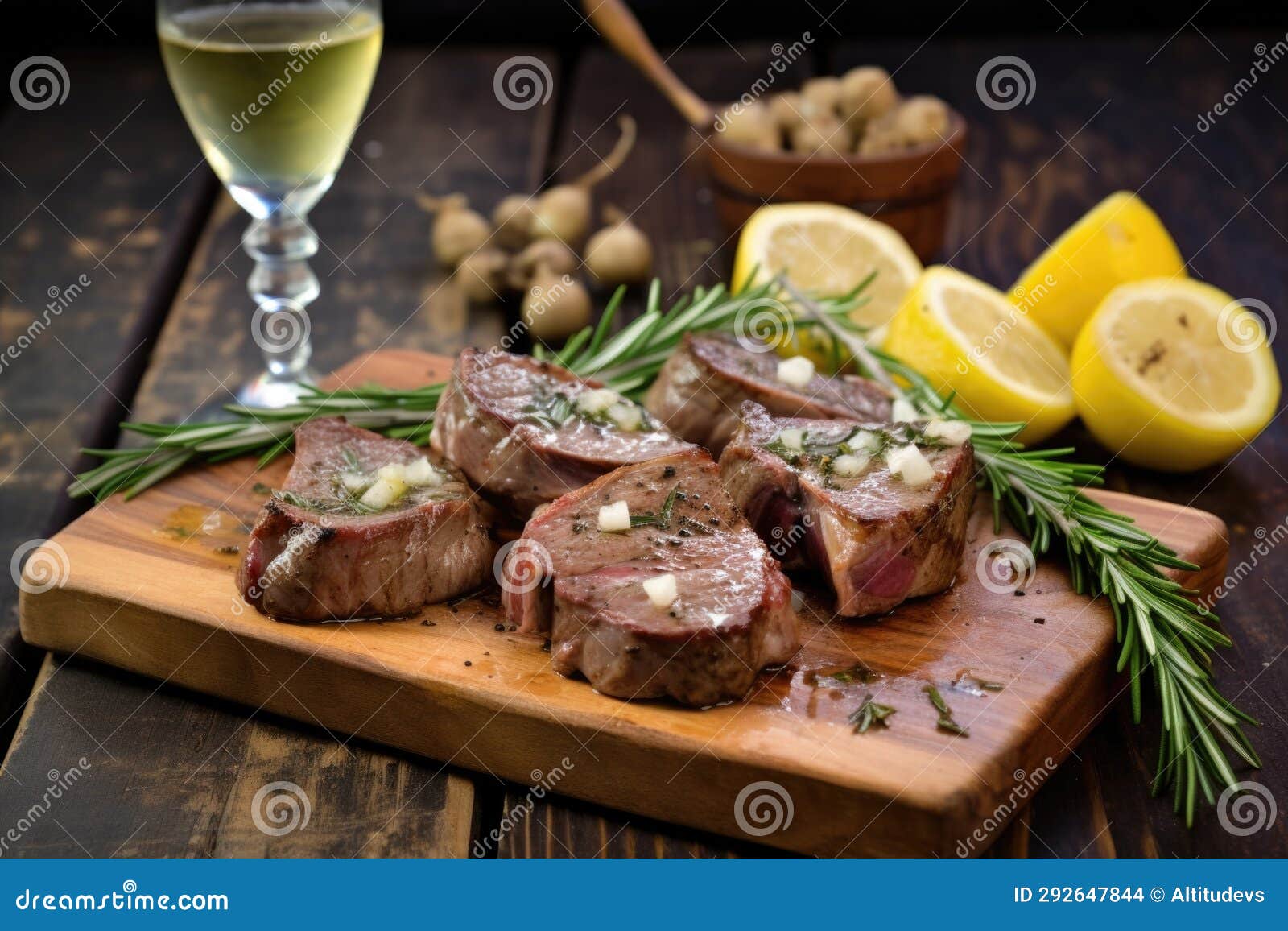 Garlic and Rosemary Marinated Lamb Chops beside a Chilled Saison Stock