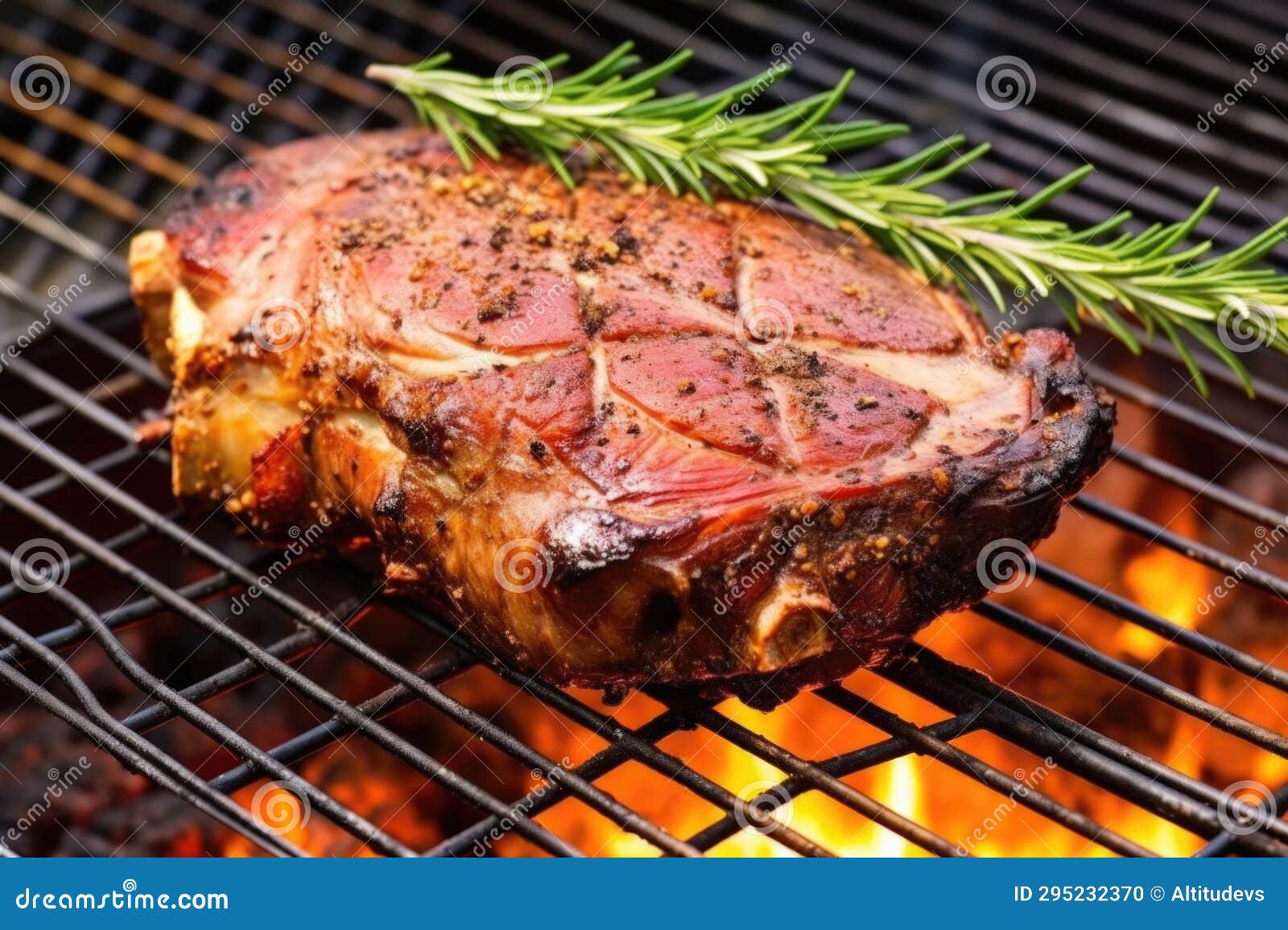 Garlic and Rosemary Marinated Lamb Leg on Grill Stock Photo Image of