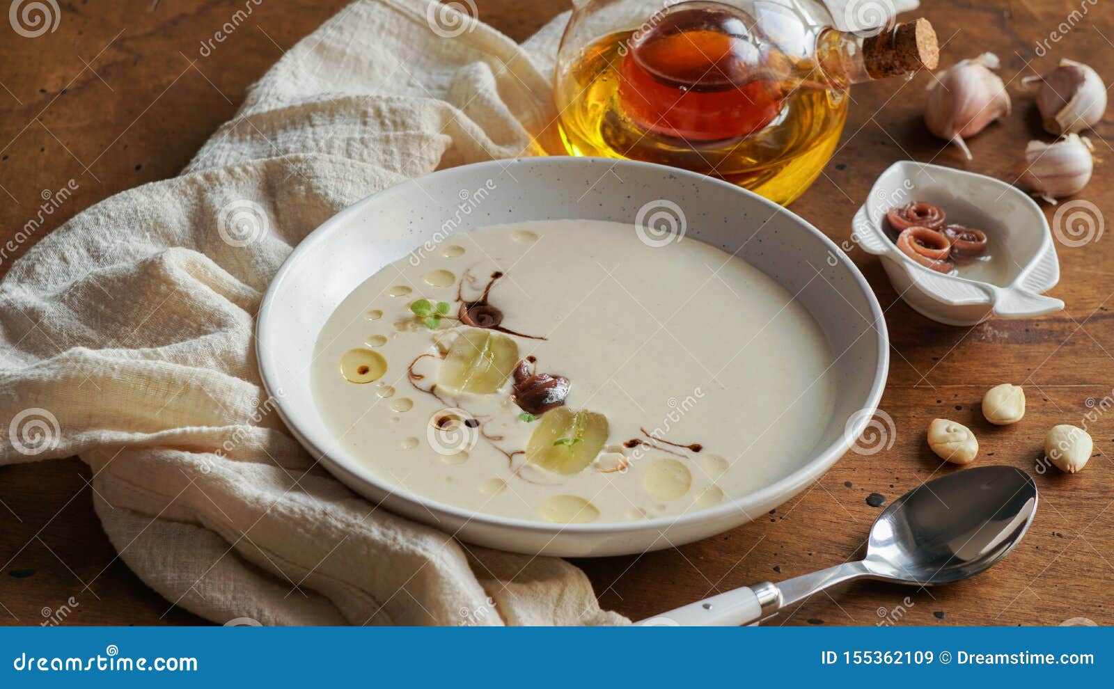 garlic soup with white grapes,  ajoblanco, spanish food