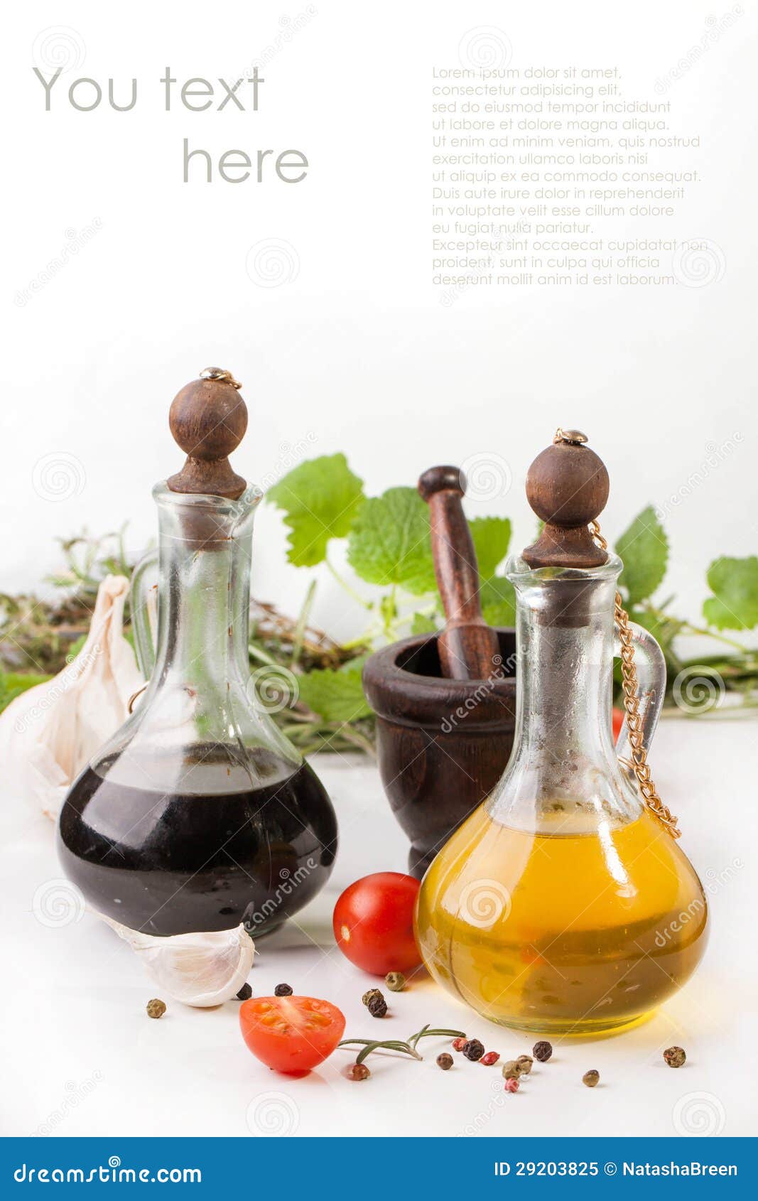 Garlic, Tomatoes, Olive Oil and Vinegar with Herb Stock Image Image