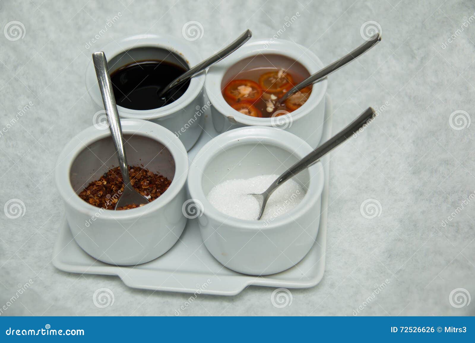 Garnish for Noodle Pepper Fishsouce Sugar and Vinegar Stock Photo