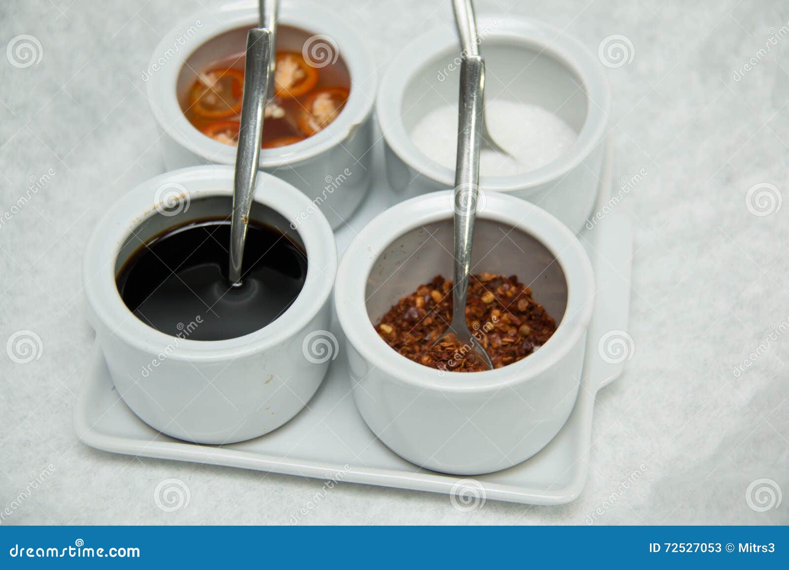 Garnish for Noodle Pepper Fishsouce Sugar and Vinegar Stock Image
