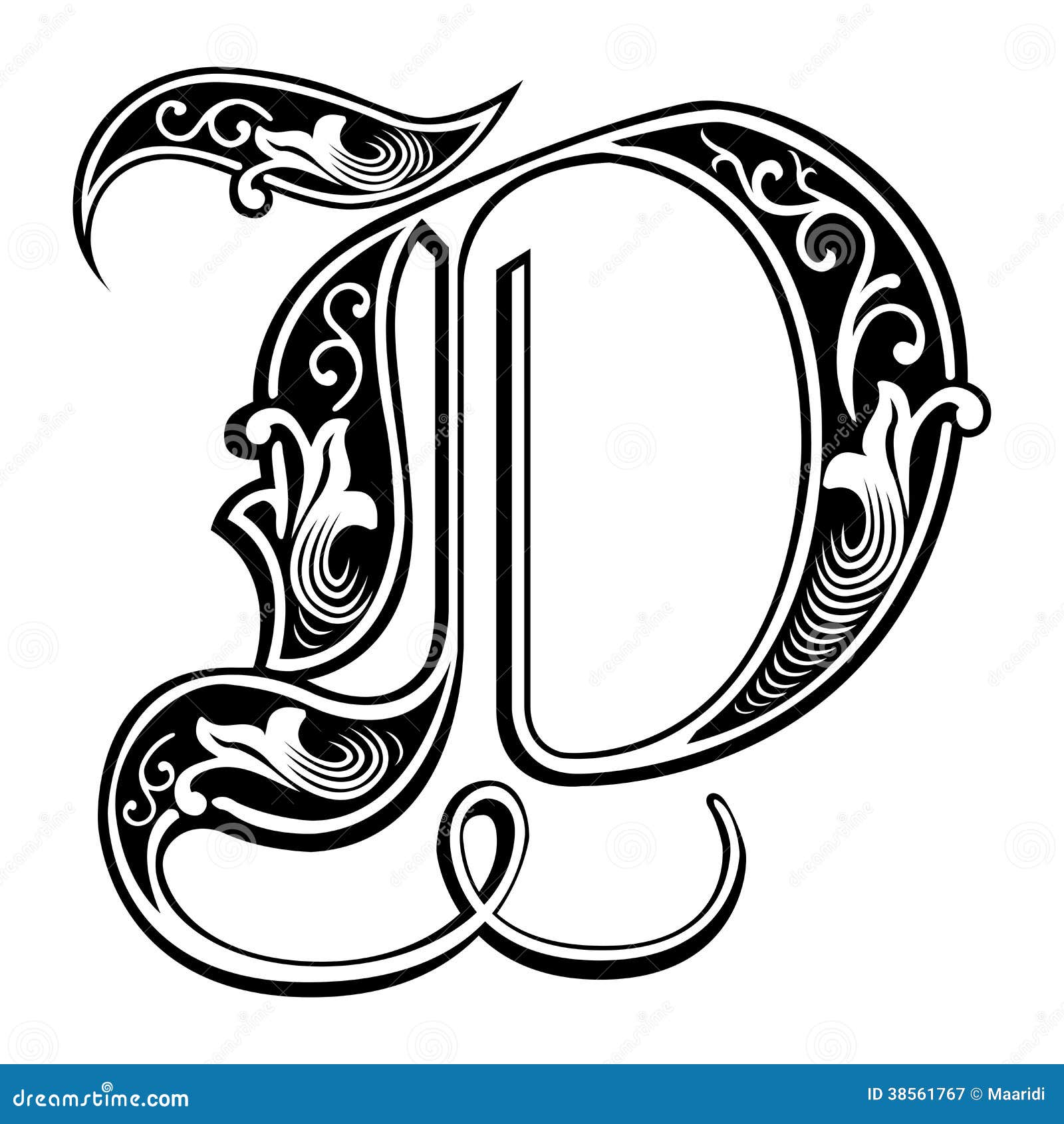 Garnished Gothic Style Font Letter D Stock Illustration