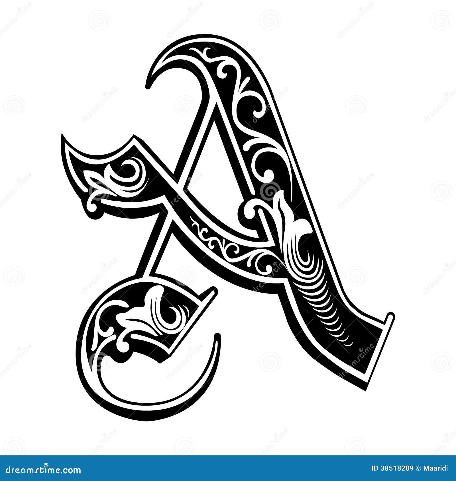 garnished gothic style font, letter a