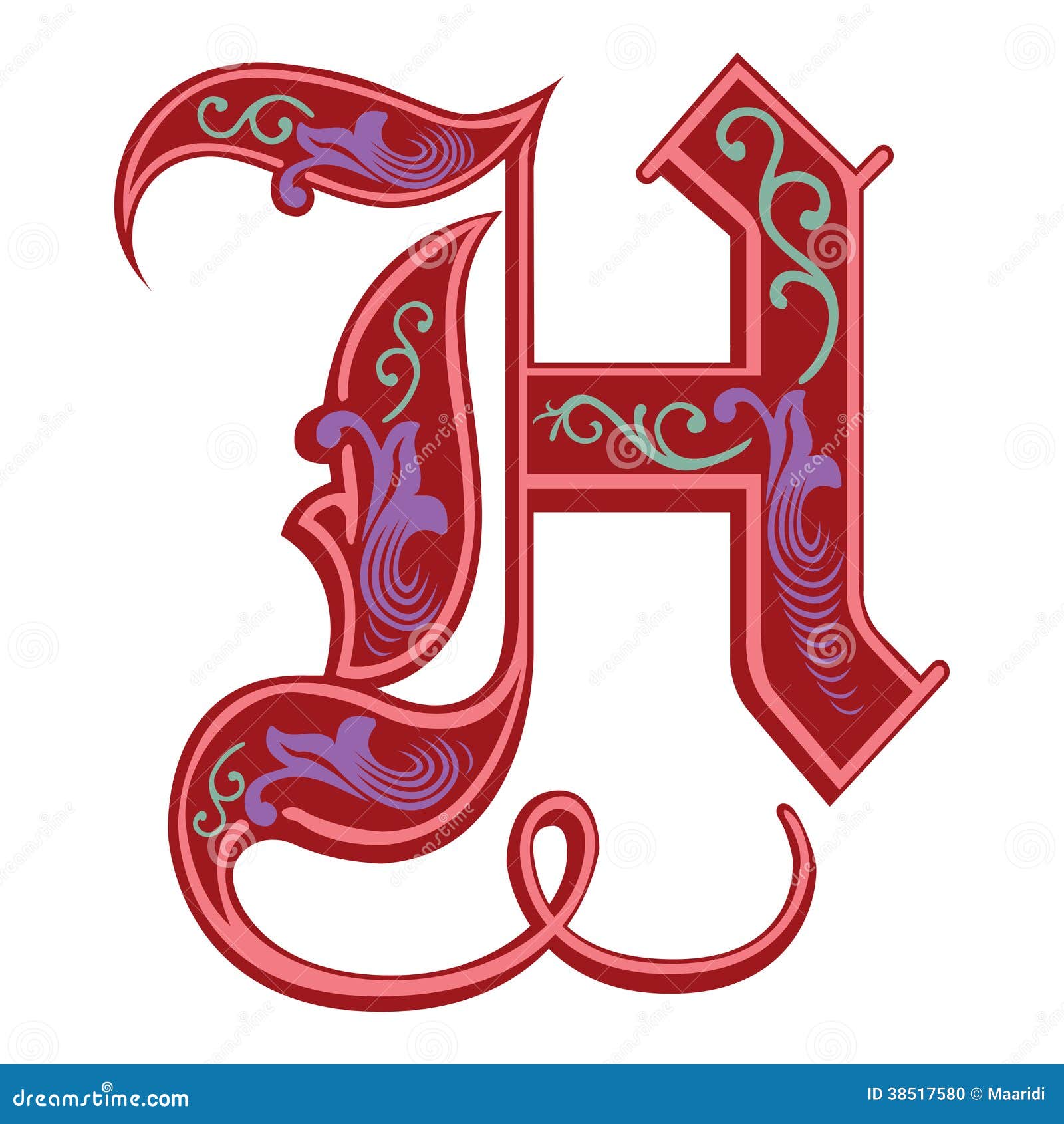 Garnished Gothic Style Font, Letter H Stock Vector - Illustration of ...