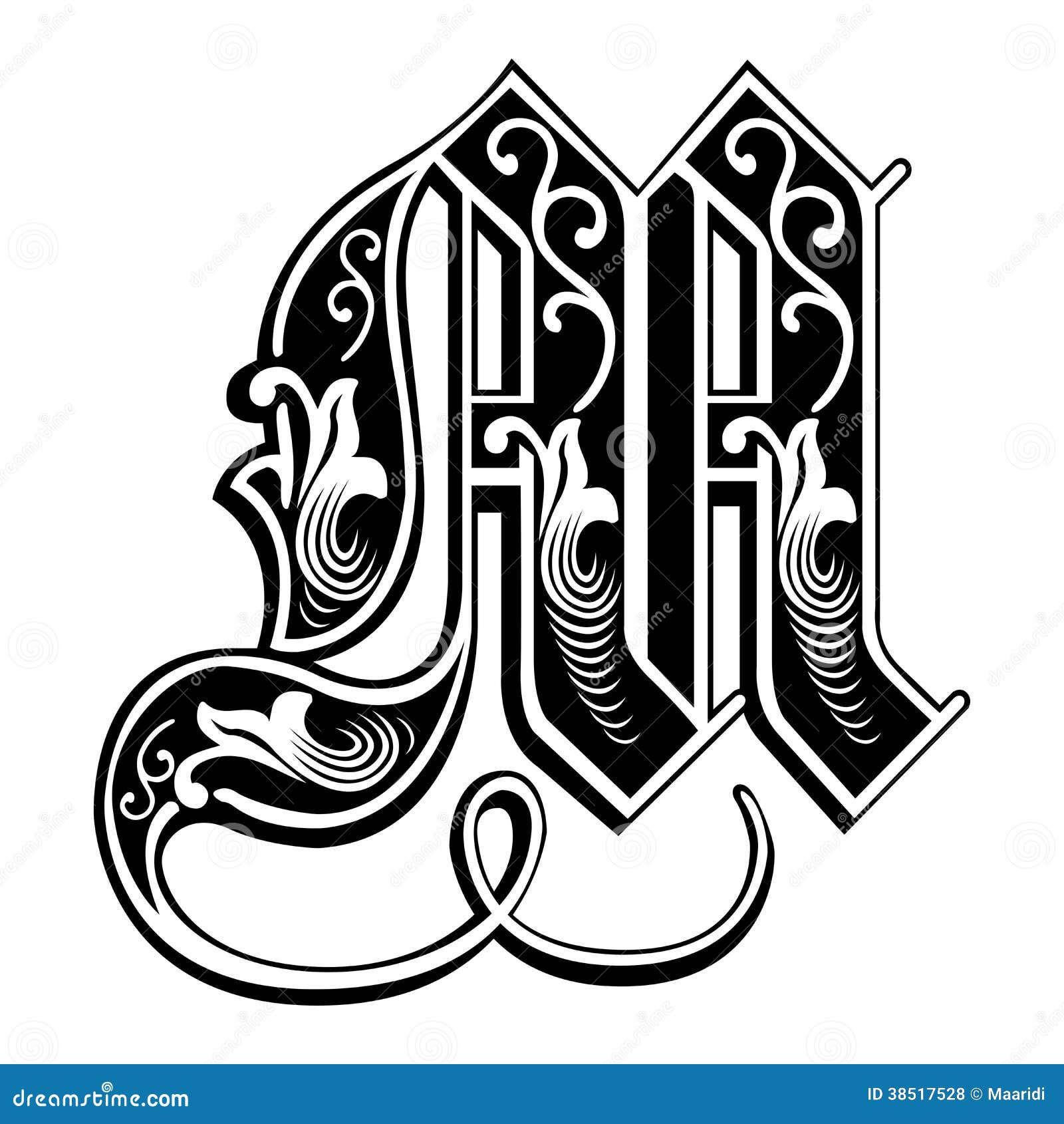 Garnished Gothic Style Font Letter M Stock Vector Illustration Of