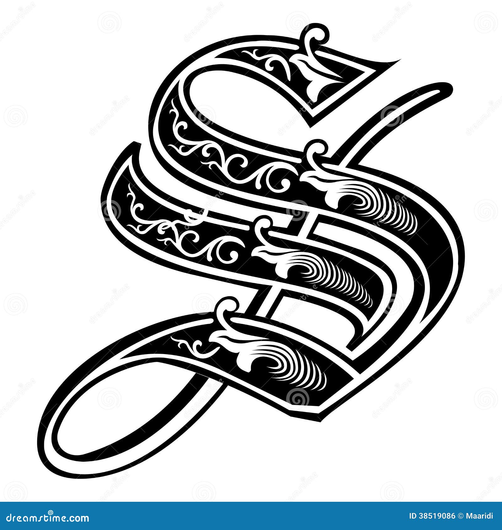 Garnished Gothic Style Font, Letter S Stock Vector - Illustration ...