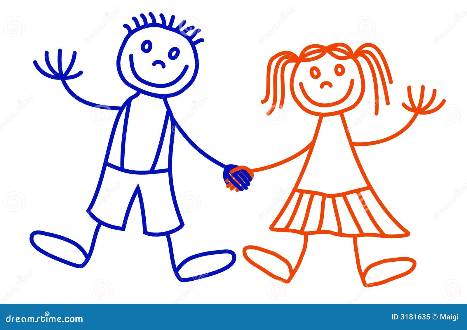 Garçon Et Fille De Lineart Photo libre de droits - Image: 3181635