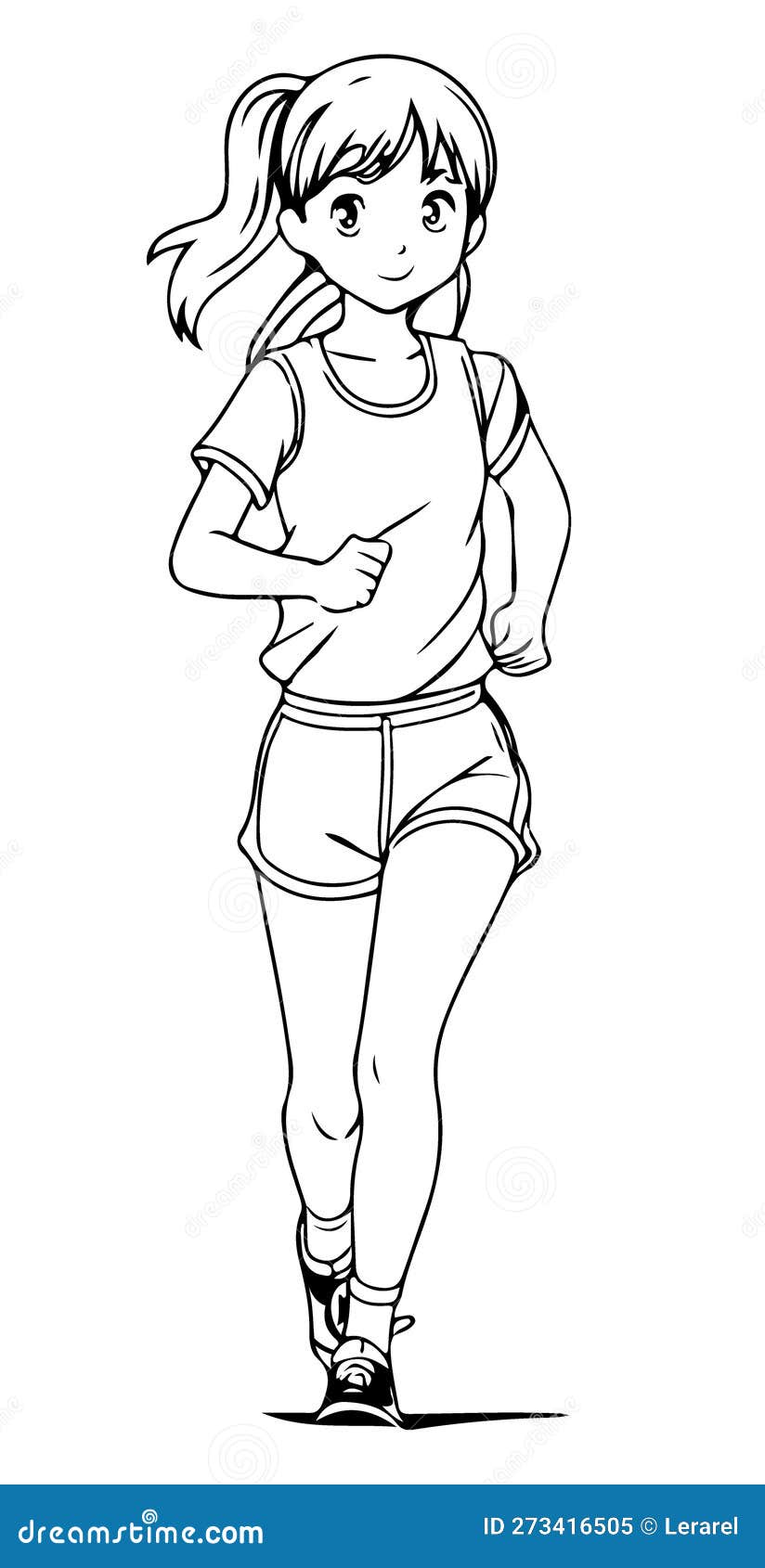 A Garota Está Correndo. Desenho Do Desenho De Colorir Kawaii