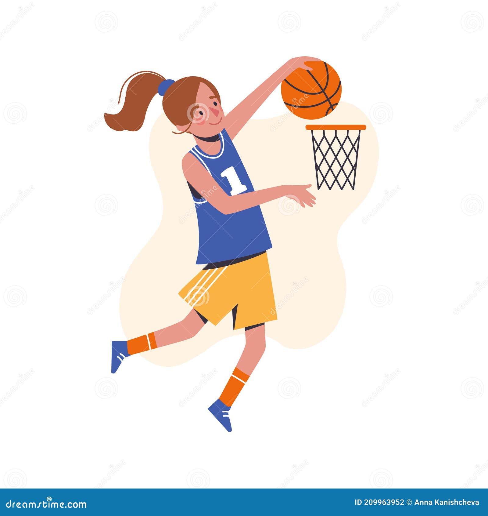 Menina na quadra de basquete à noite vetor fundo jogador feminino no  estádio de esporte de rua perto da costa da água do mar jogo de desenhos  animados ilustração luar no verão