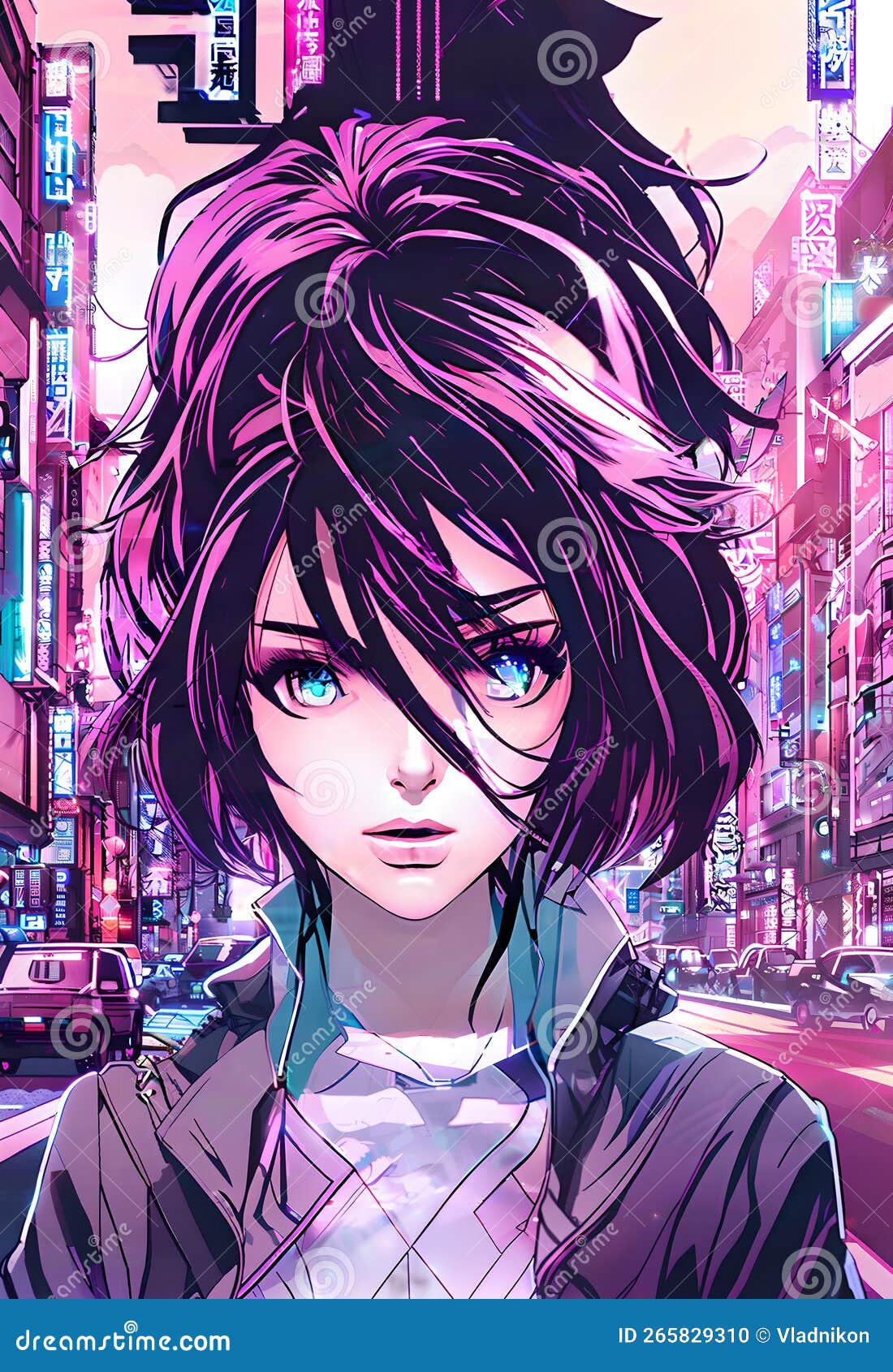 Ilustração de garota anime cyberpunk