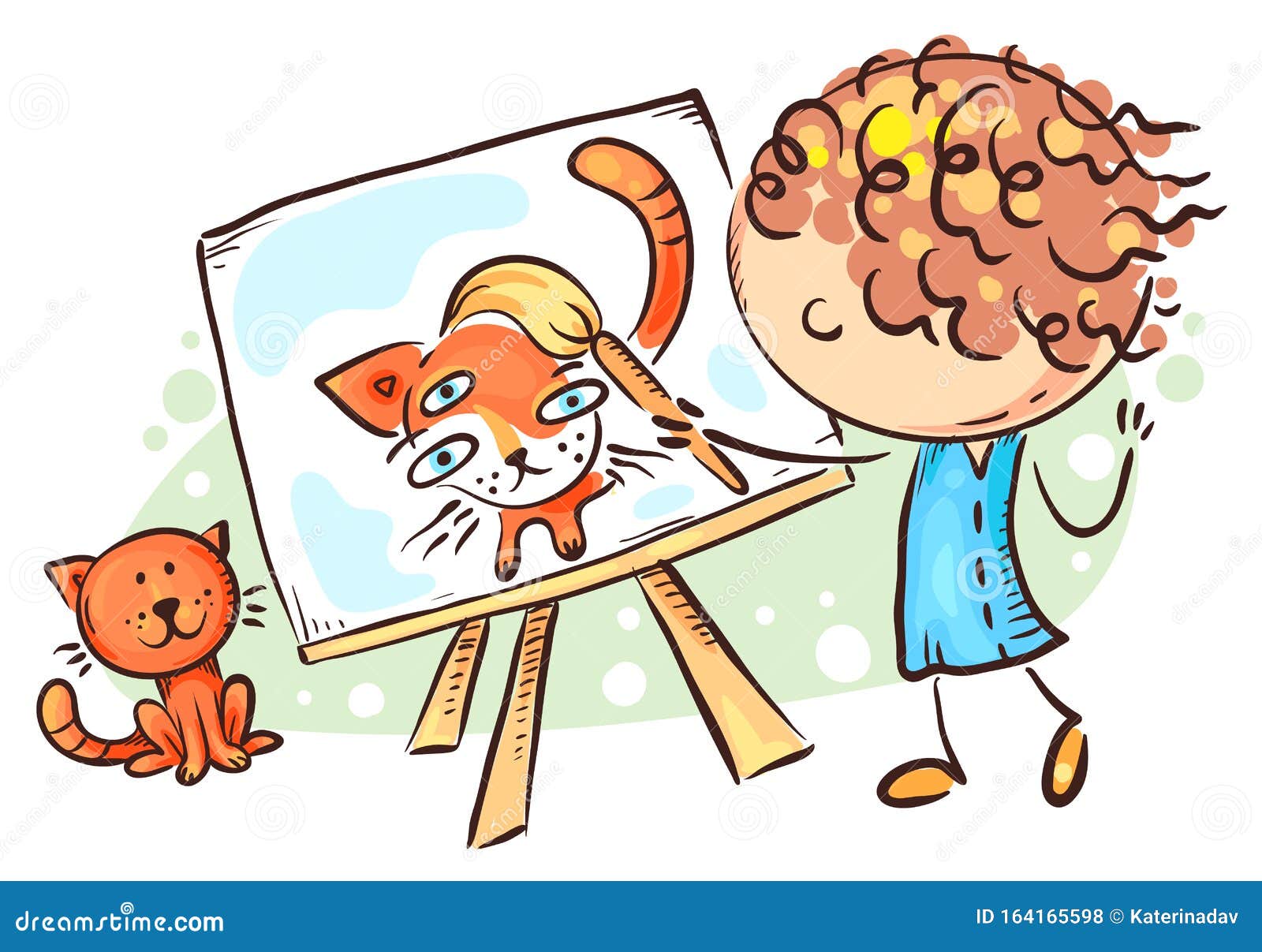 Garota Pintando Seu Gato, Vetor, Desenho De Criança Ilustração do