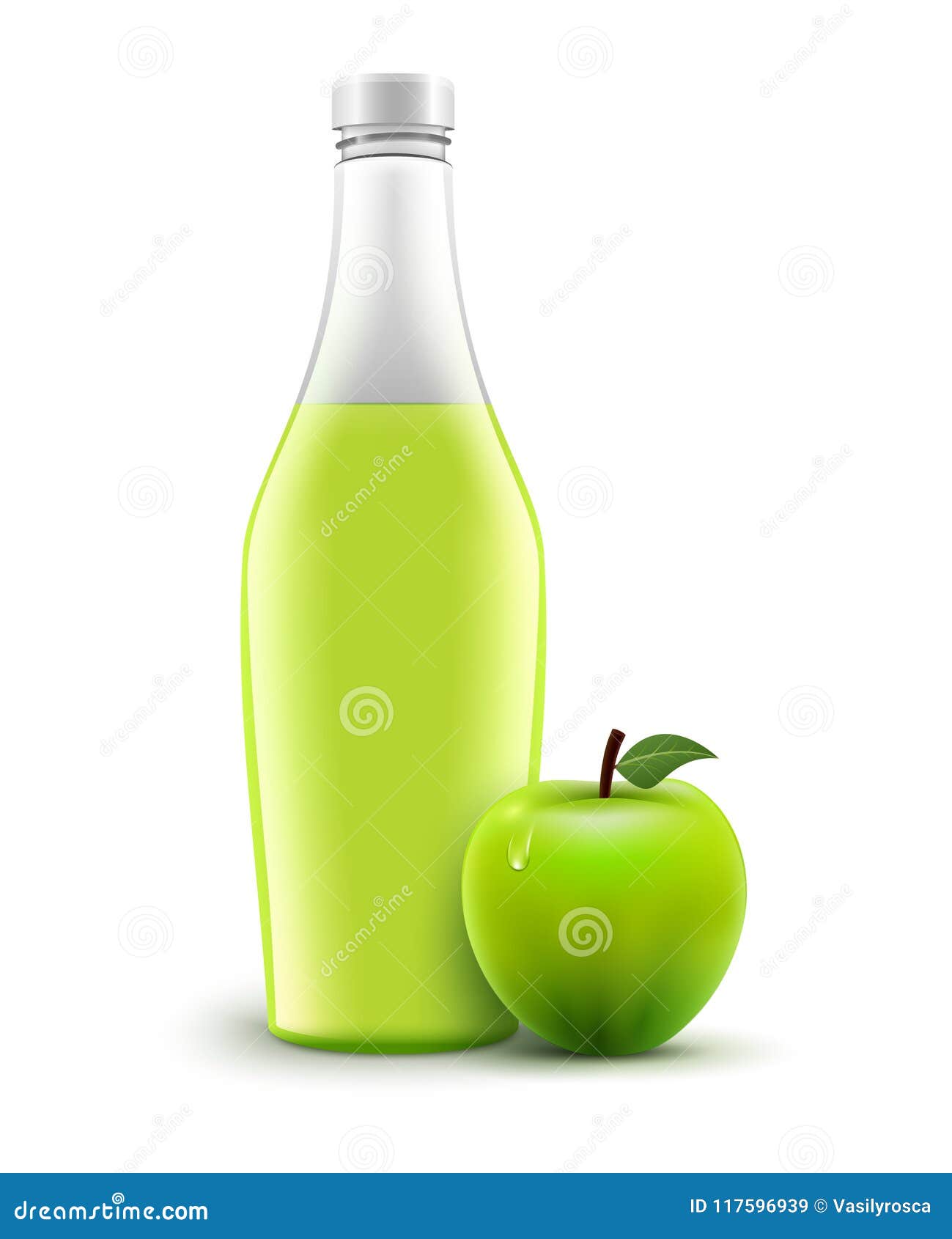 Garrafa da maçã do suco isolada Alimento líquido saudável do vetor Bebida verde-maçã do suco no vidro
