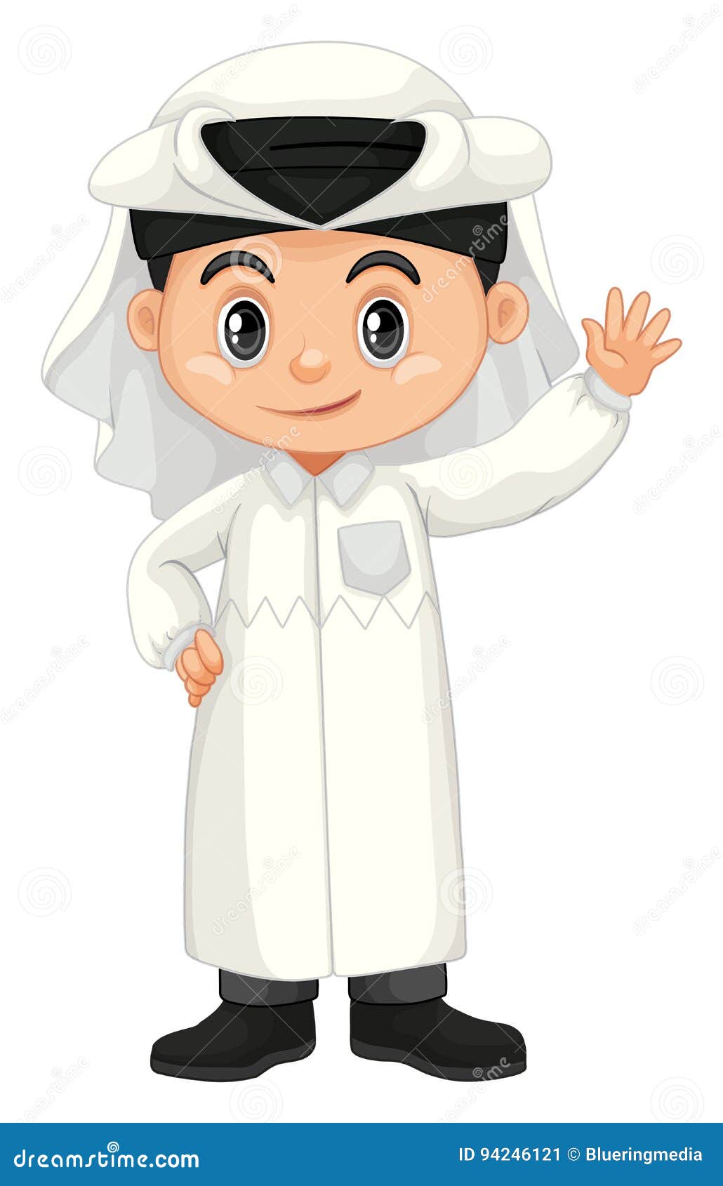 Garçon Dans La Main De Ondulation De Costume Du Qatar Illustration de