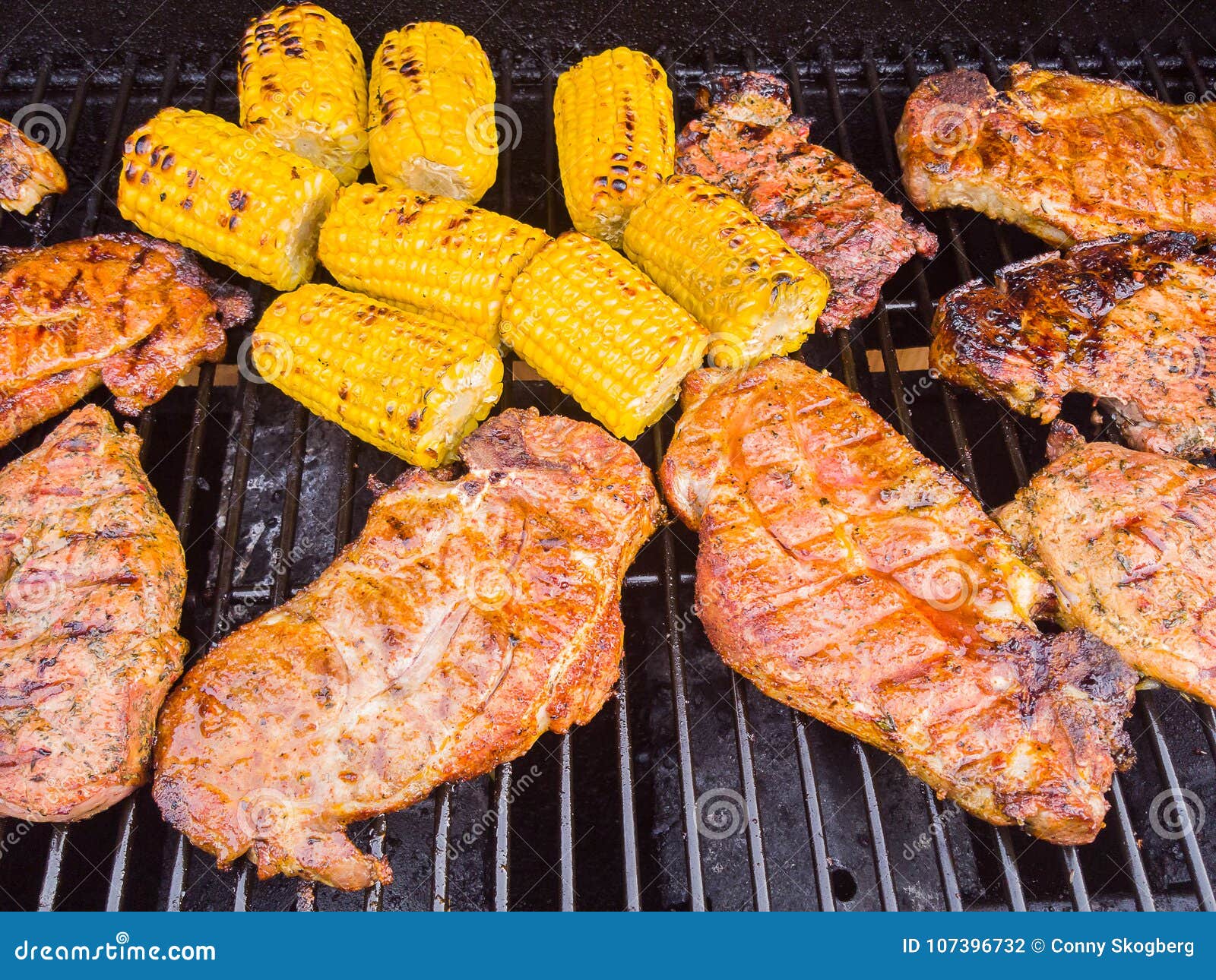 A Gas Barbeque Grill With Meat On Stock Photo Image Of Barbecued Camping 107396732