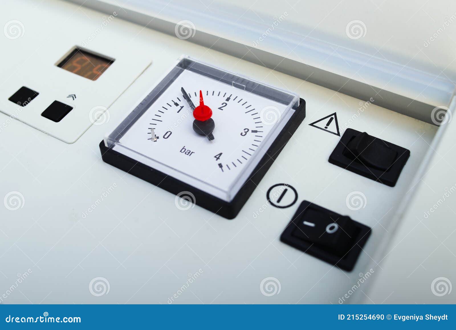 gas boiler control panel, power button, temperature setting modes in the house. boiler pressure monometer, temperature