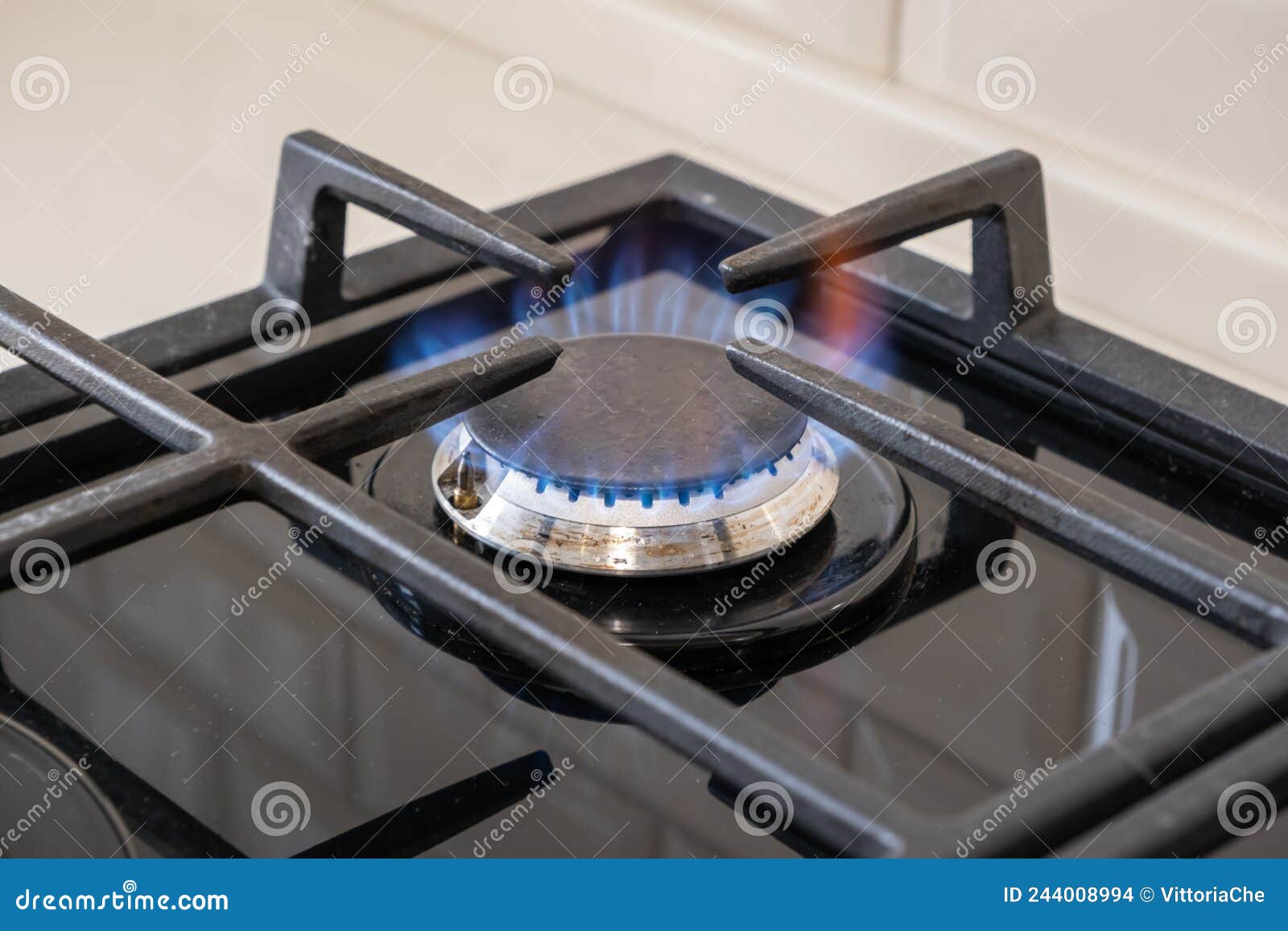 Gas Burning in the Gas Burner of the Stove Stock Photo Image of
