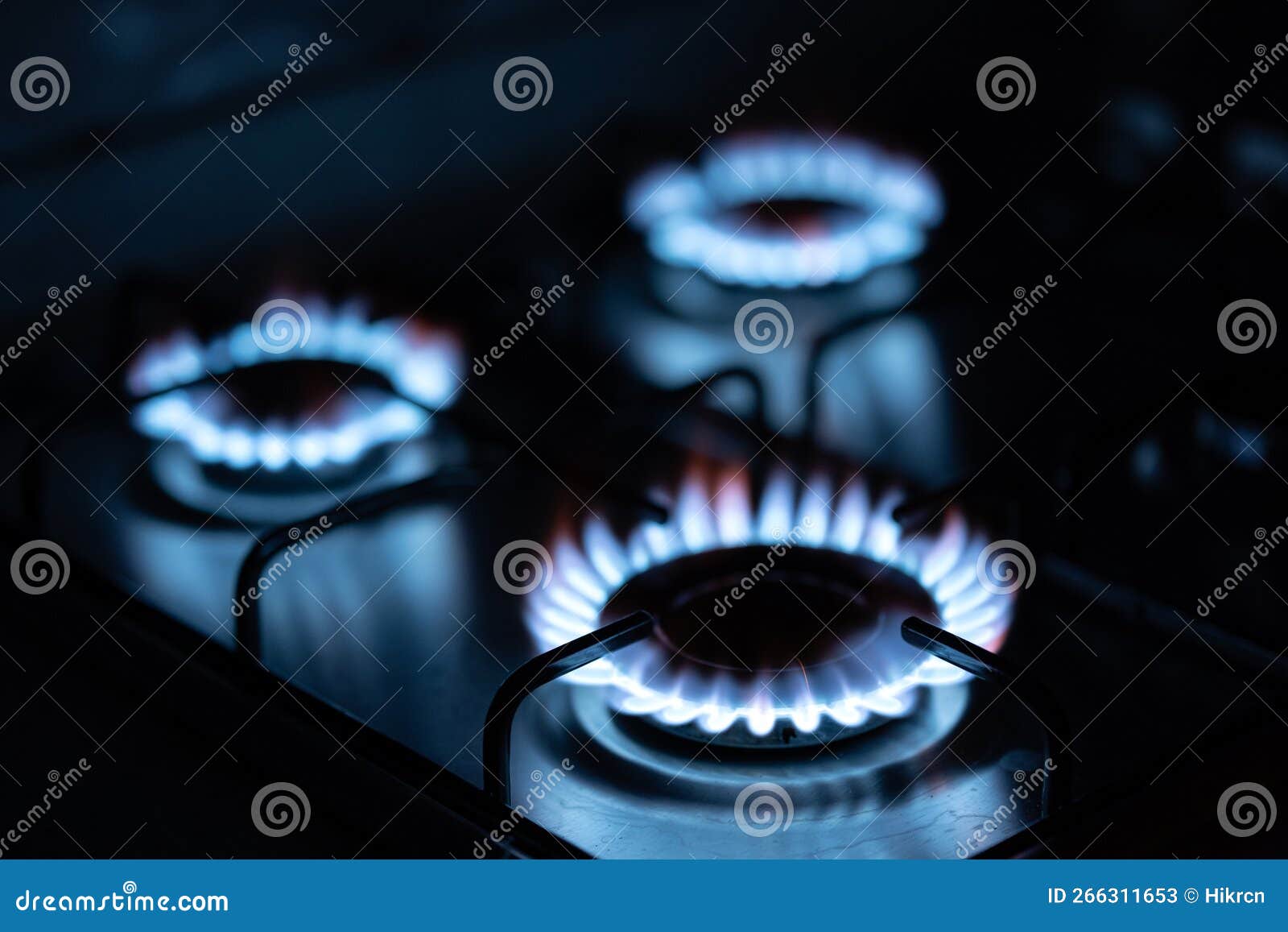 Gas Cooker with Burning Flames of Propane Gas Stock Image Image of