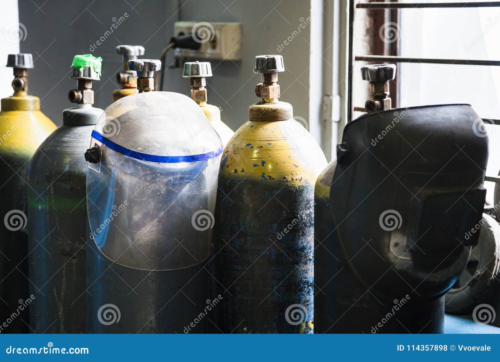 Gas Cylinders and Protection Mask in Stock Photo Image of