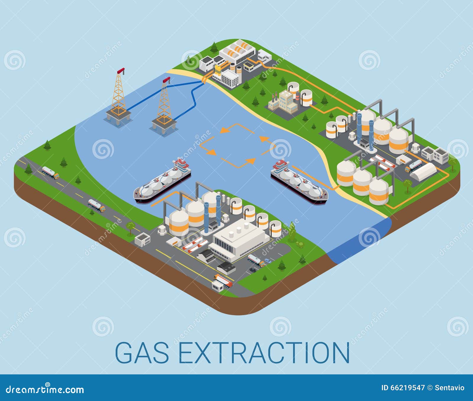gas extraction nautical process refinery flat isometric 