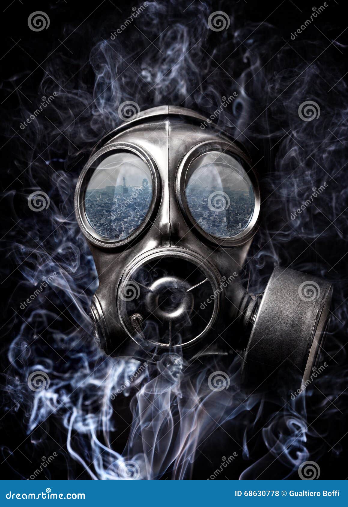 Gas mask and smoke stock photo. Image of town, pollution 68630778