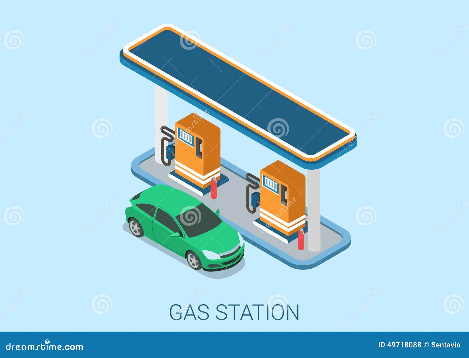gas petrol refill station flat 3d web isometric concept