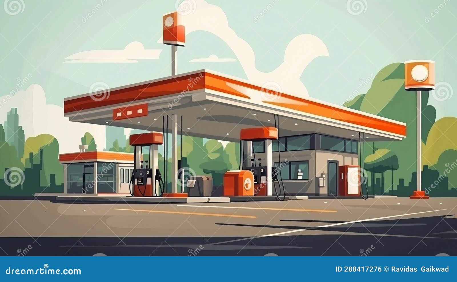 Gas Station in the City Illustration Stock Illustration Illustration