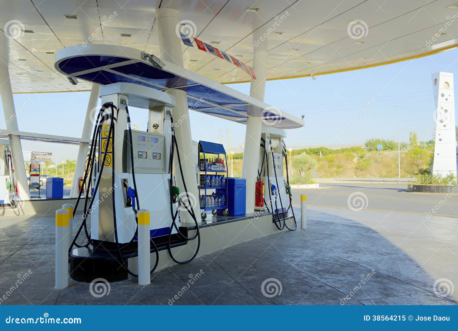 Gas station island stock image. Image of security, false 38564215
