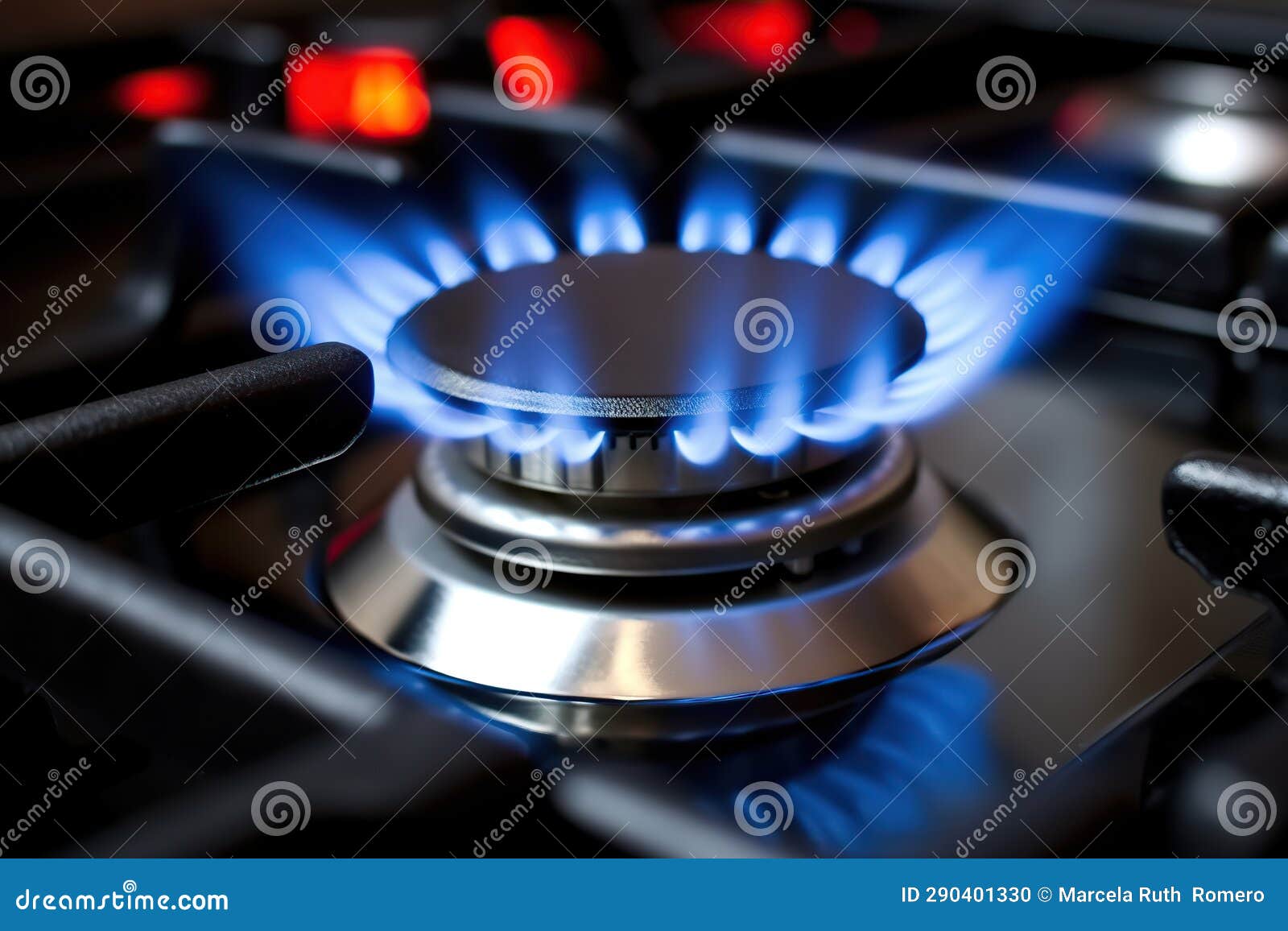 Gas Stove with Burner, Blue Flame. AI Generated Stock Photo Image of