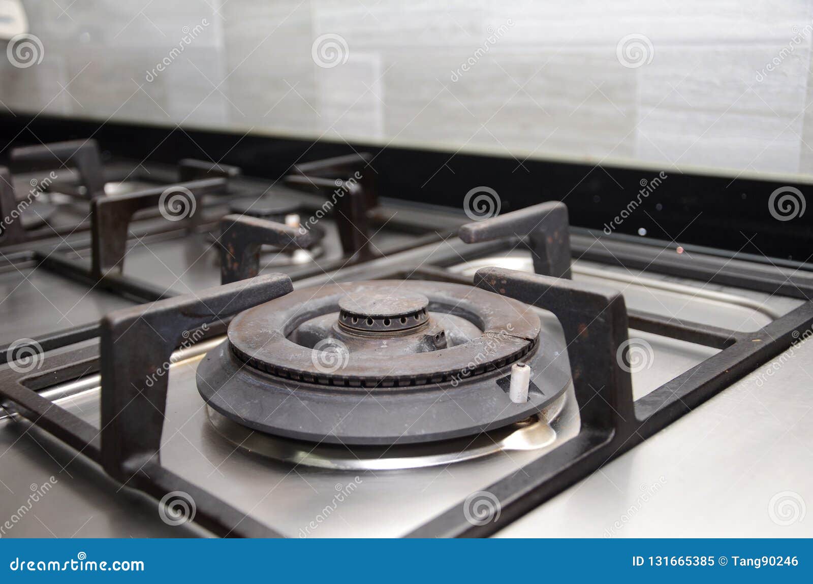 Gas Stove On Countertop In Contemporary Home Kitchen Stock Image
