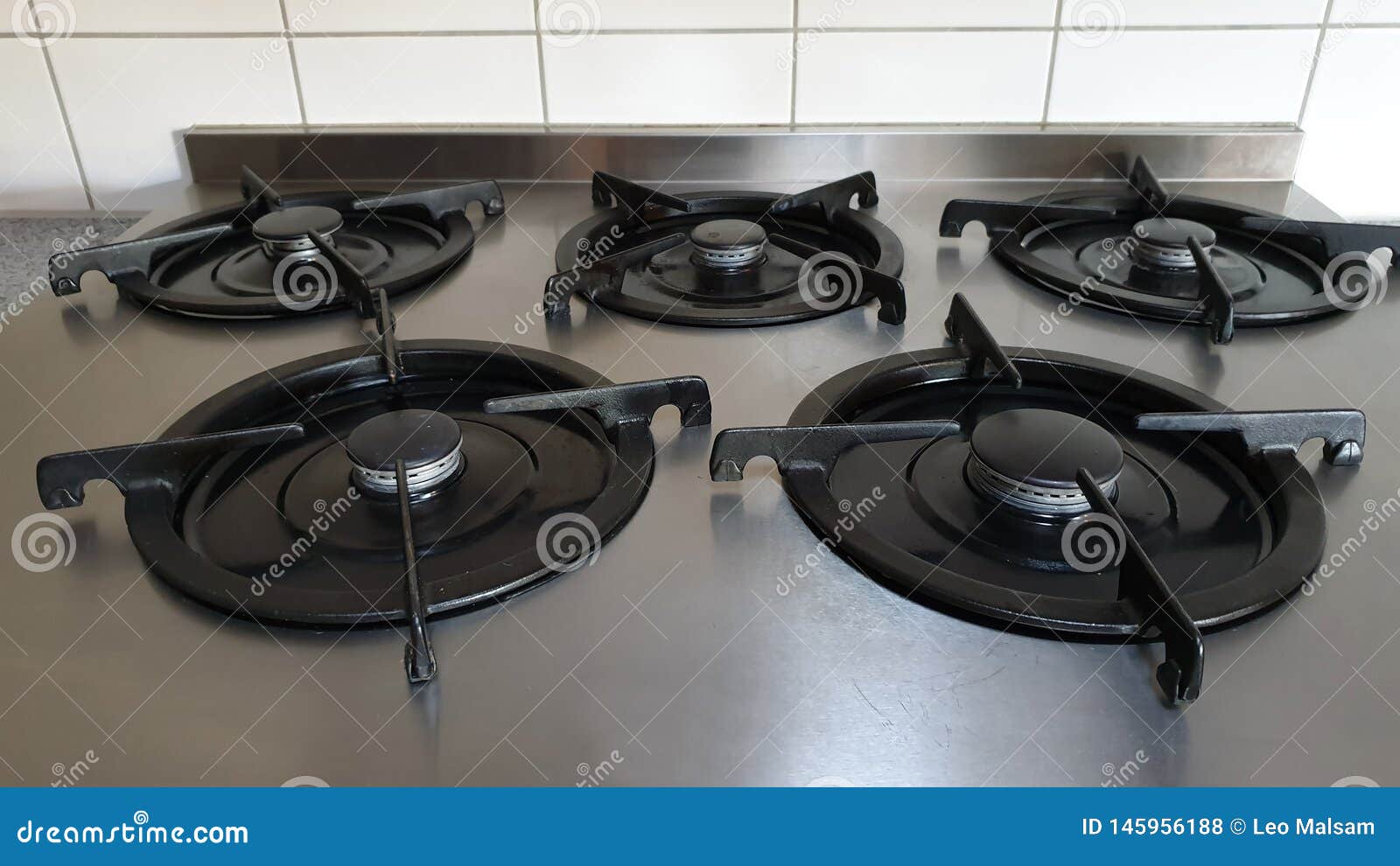 Gas Stove with Five Rings in the Kitchen Stock Photo Image of fire
