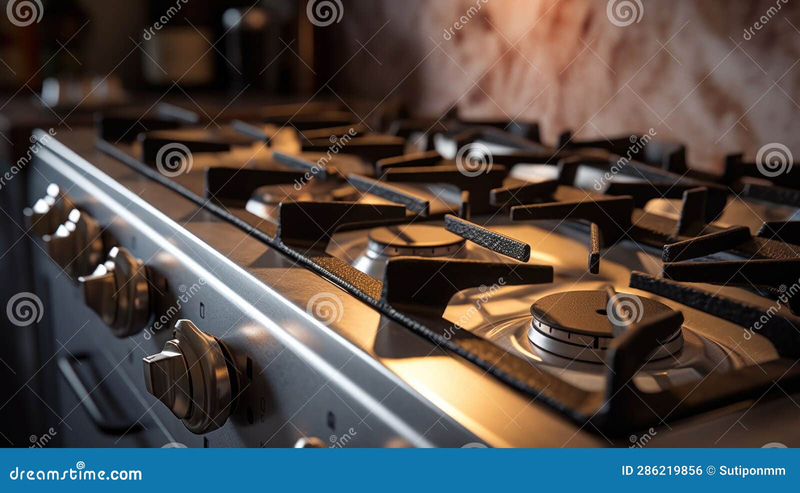Gas Stove in Modern Kitchen with the Flame Stock Illustration