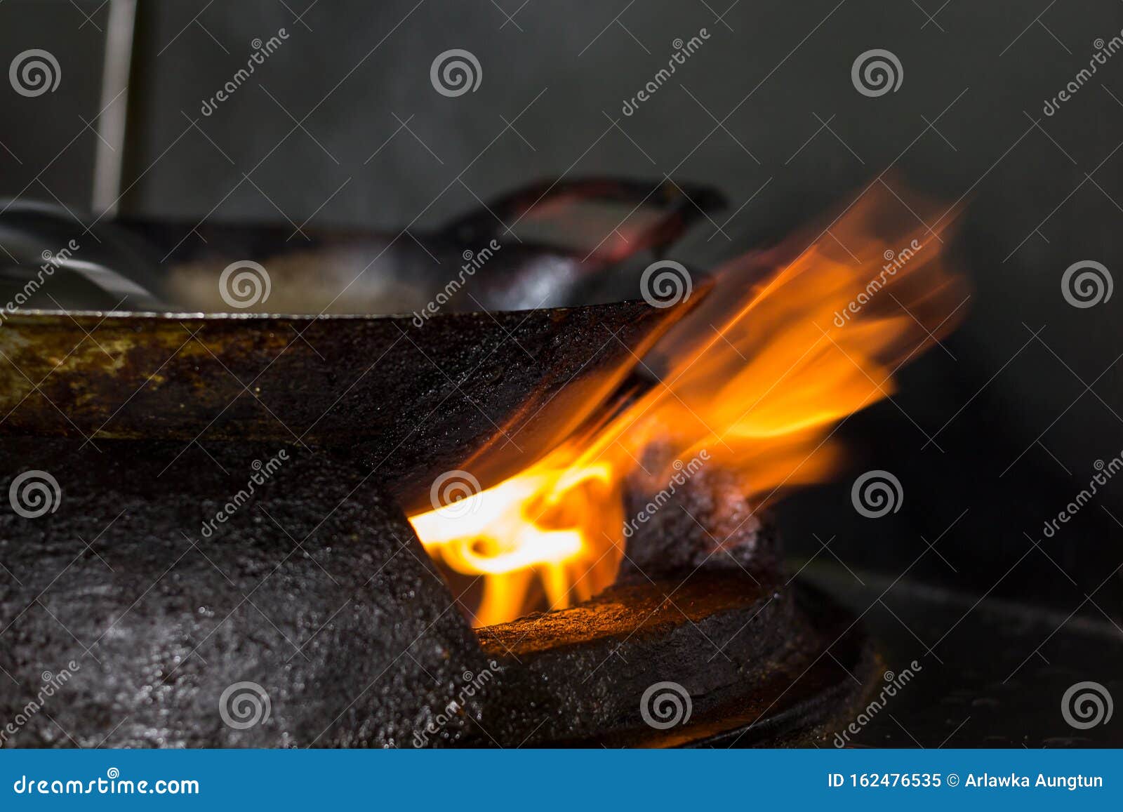 On a Gas Stove with Pots, Pans Stock Image Image of meal, cooker