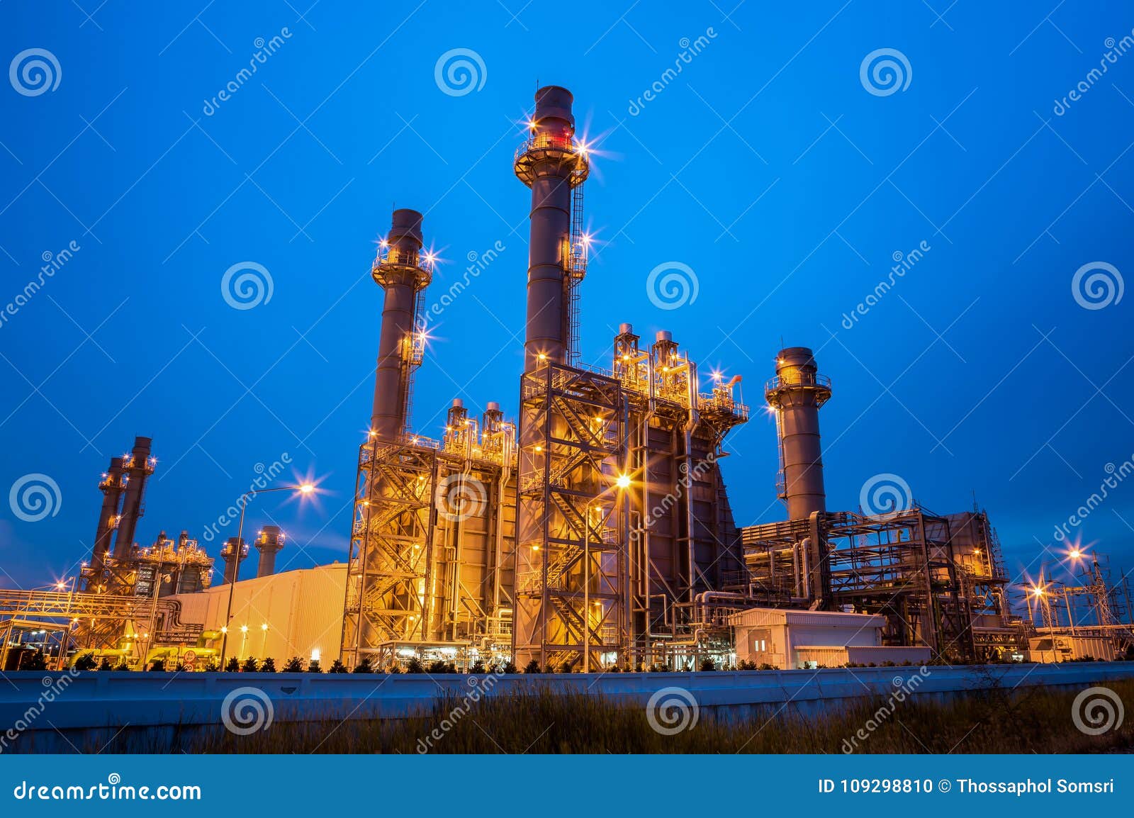 Gas Turbine Electric Power Plant At Night Stock Photo ...