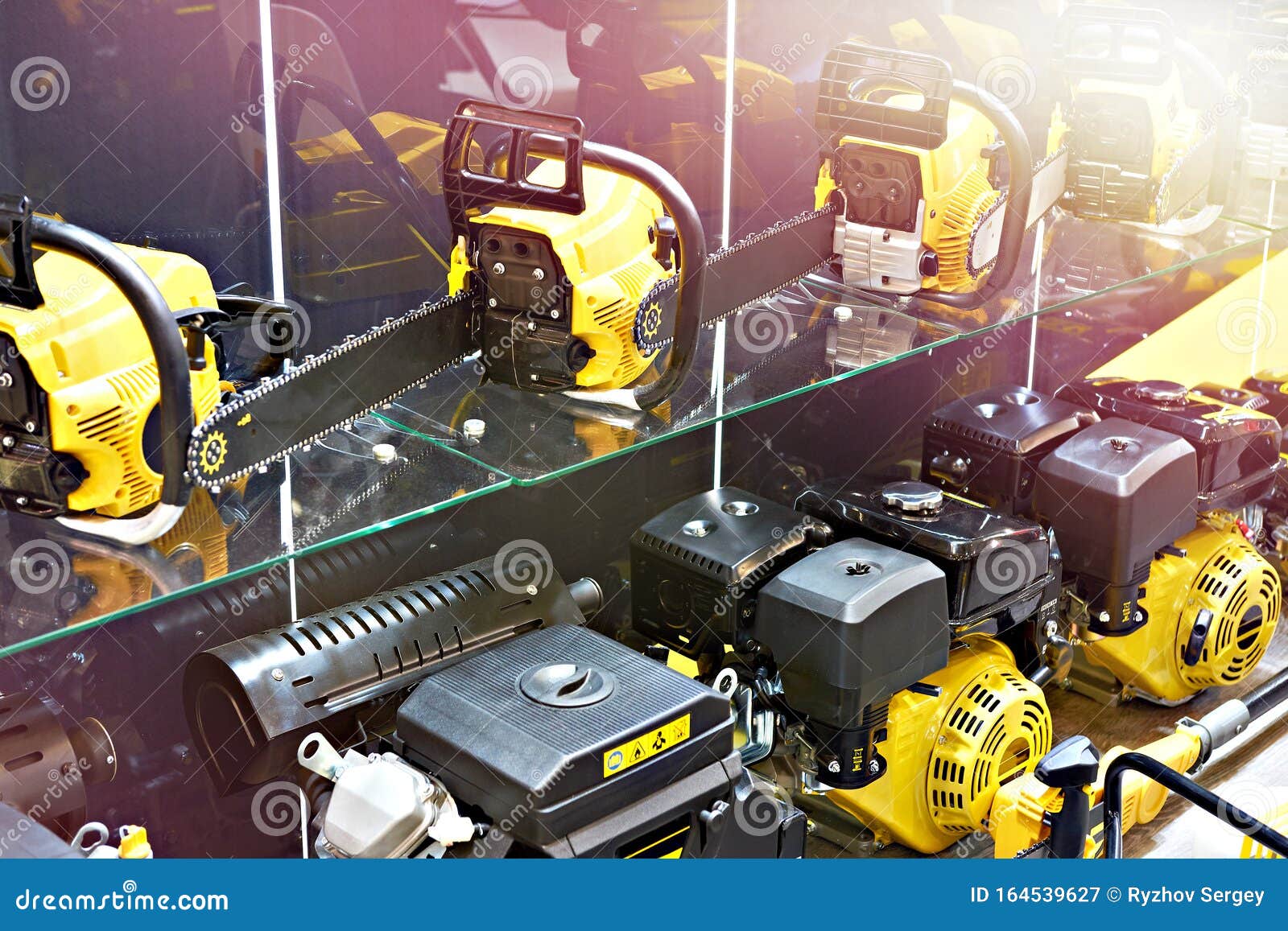 Chainsaws in store stock image. Image of market, black 164539627