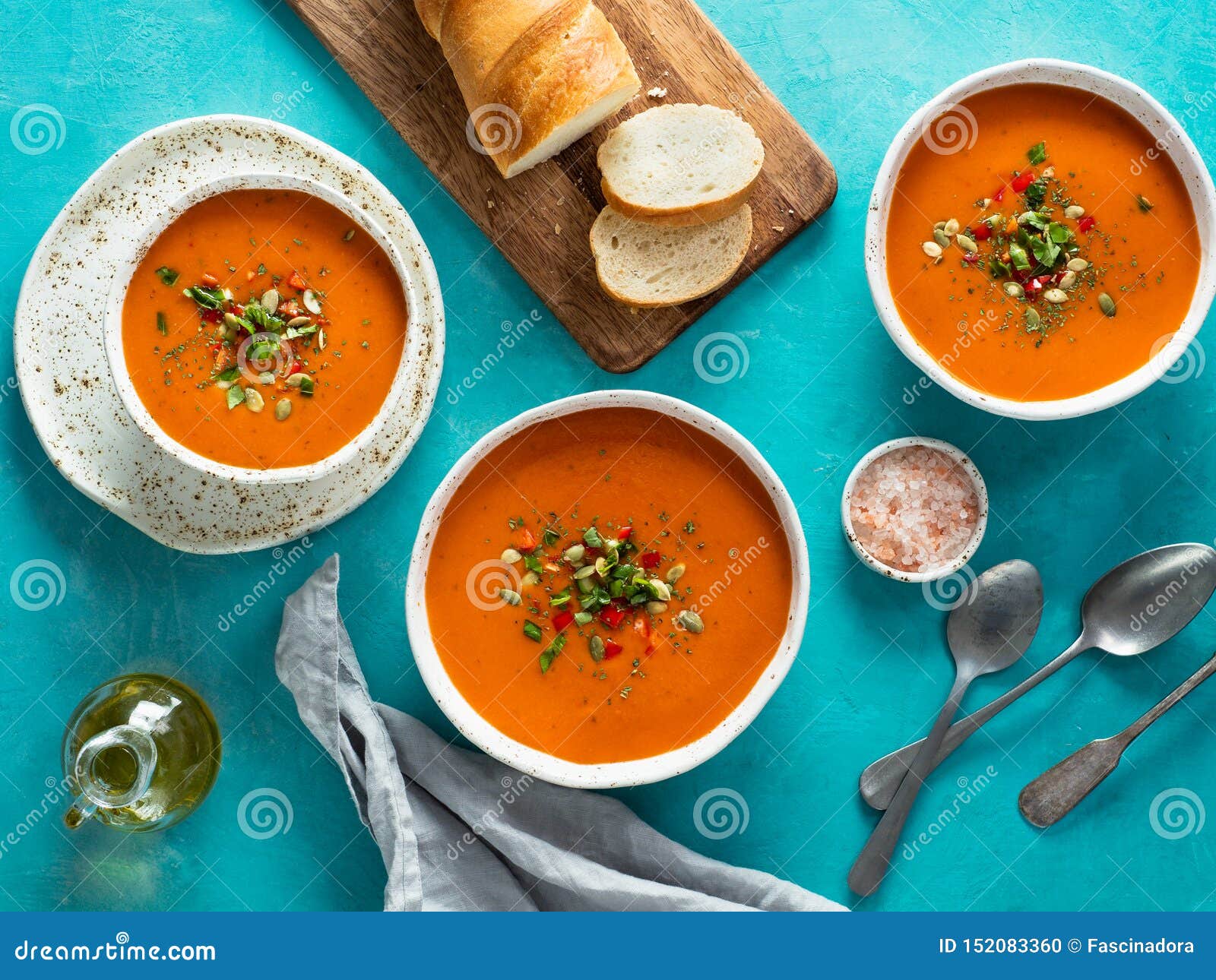 Gaspacho Soup on Blue, Top View Stock Photo - Image of mashed, plate ...