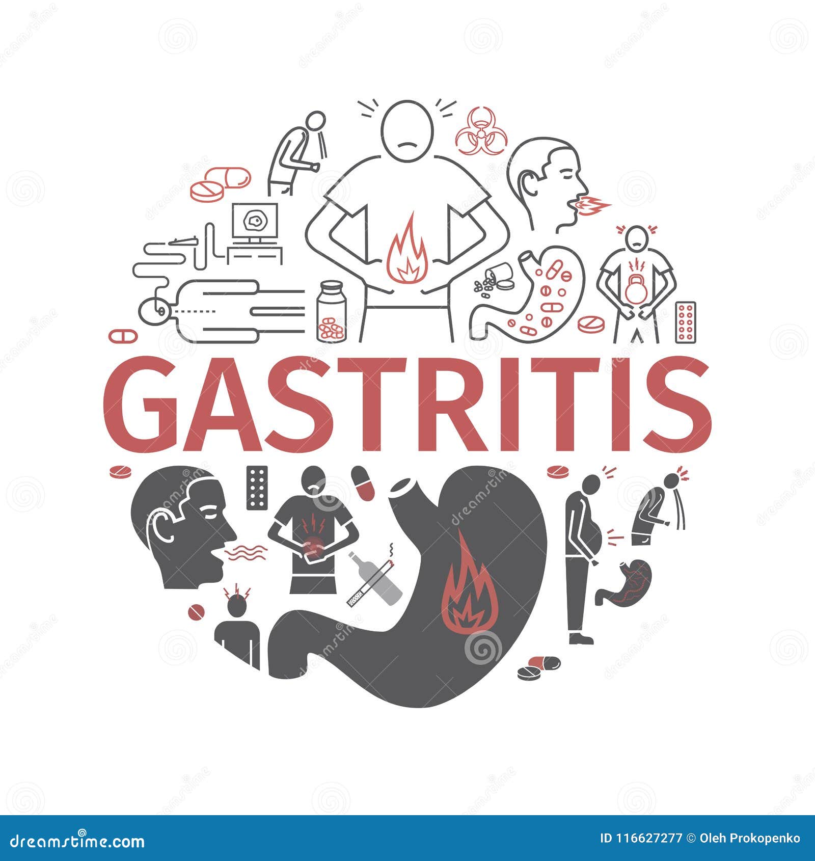 gastritis banner. heartburn, symptoms, treatment. line icons set.  signs for web graphics.