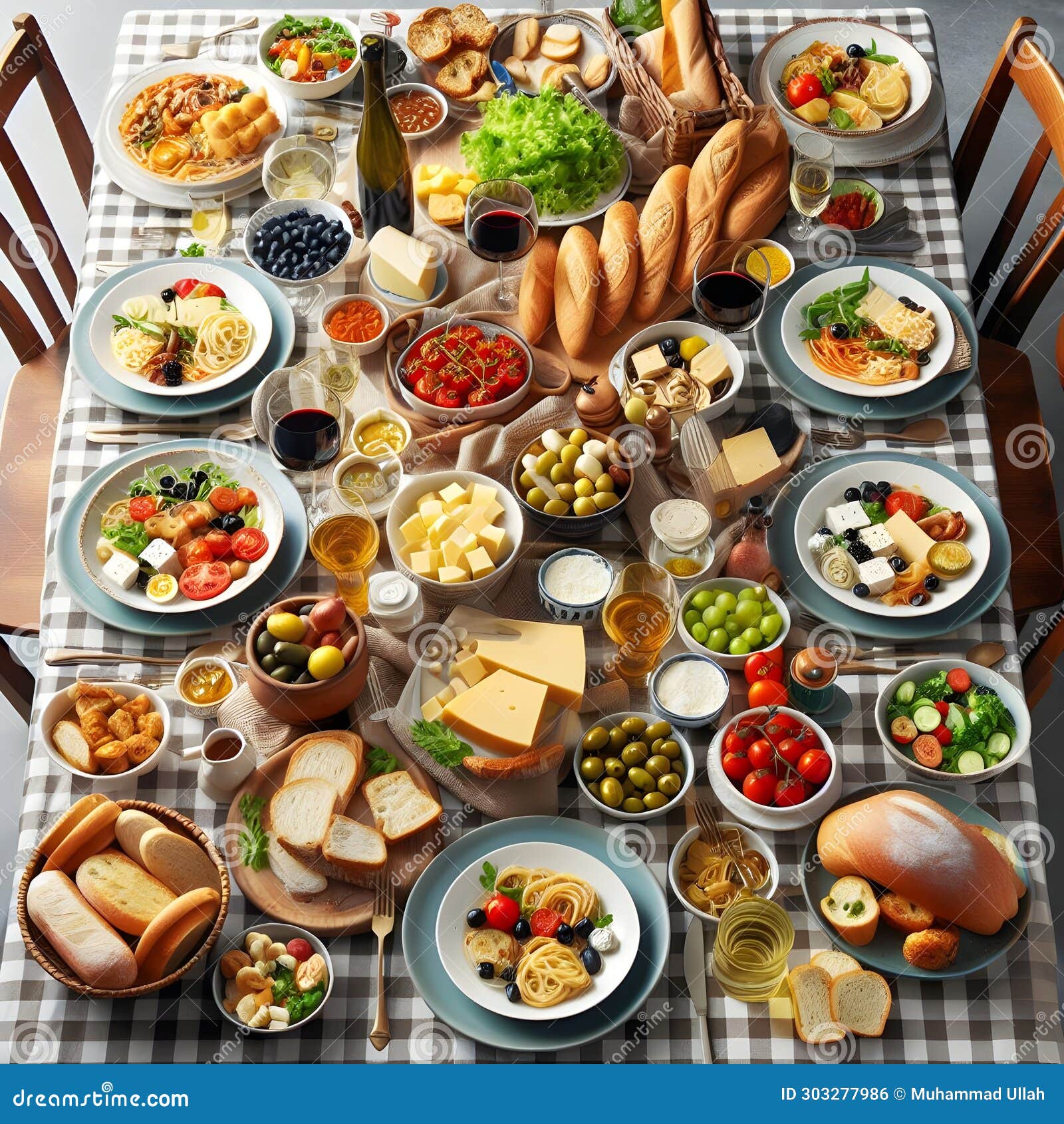 gastronomic delight: a sumptuous lunch spread on a table.